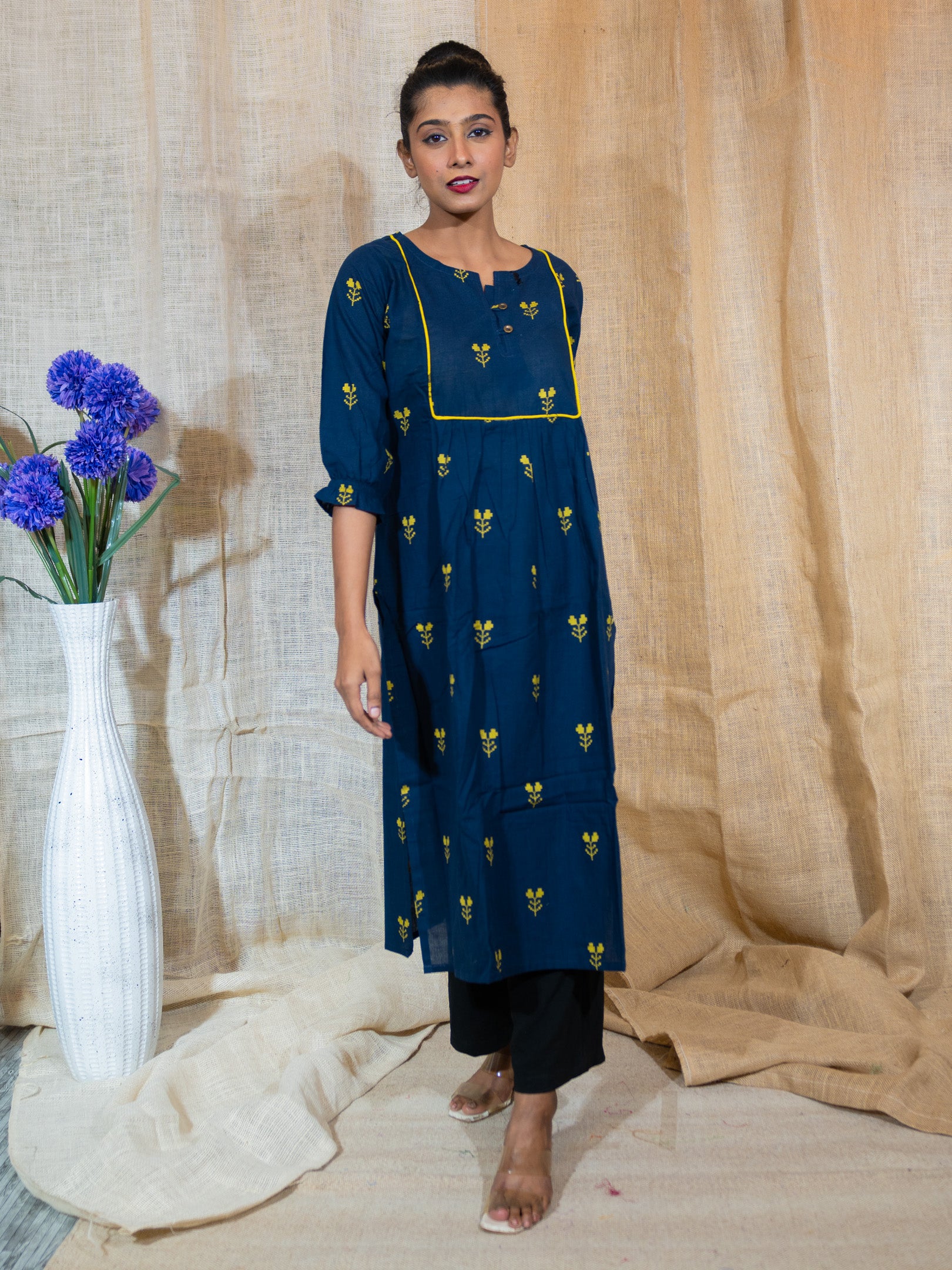 Capri Blue Glow Handwork Cotton Jamdani Kurta