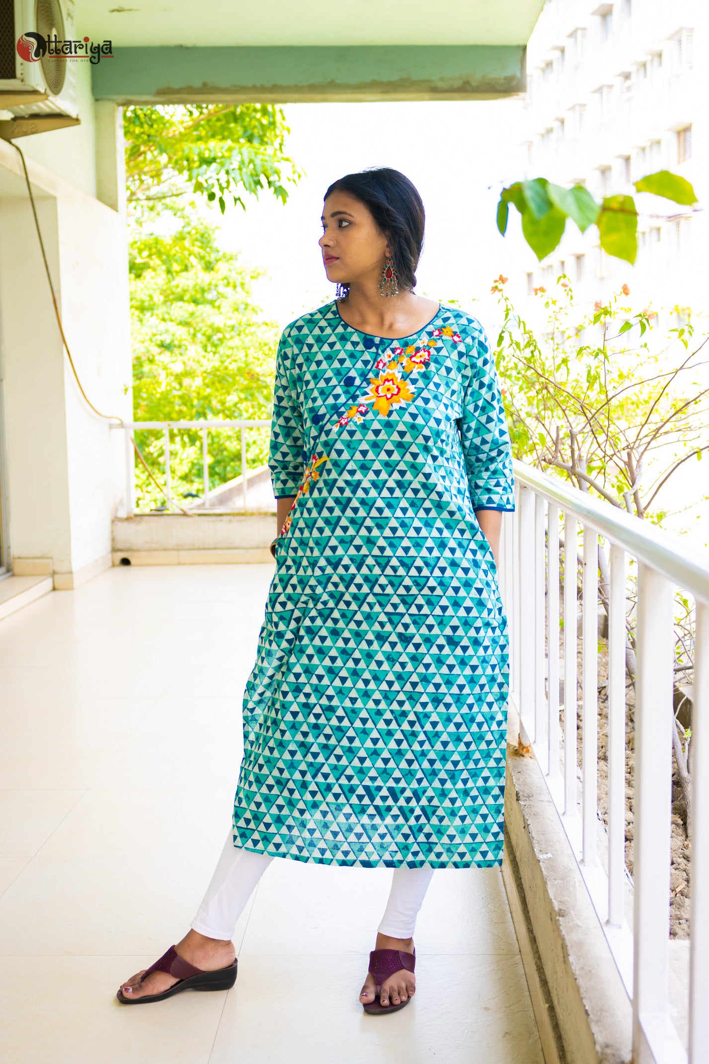 Royal Turquise Indigo Kali Cotton Kurta - Uttariya