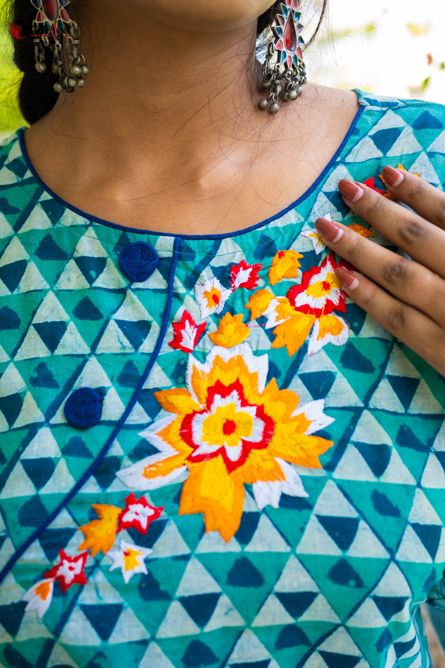 Royal Turquise Indigo Kali Cotton Kurta - Uttariya