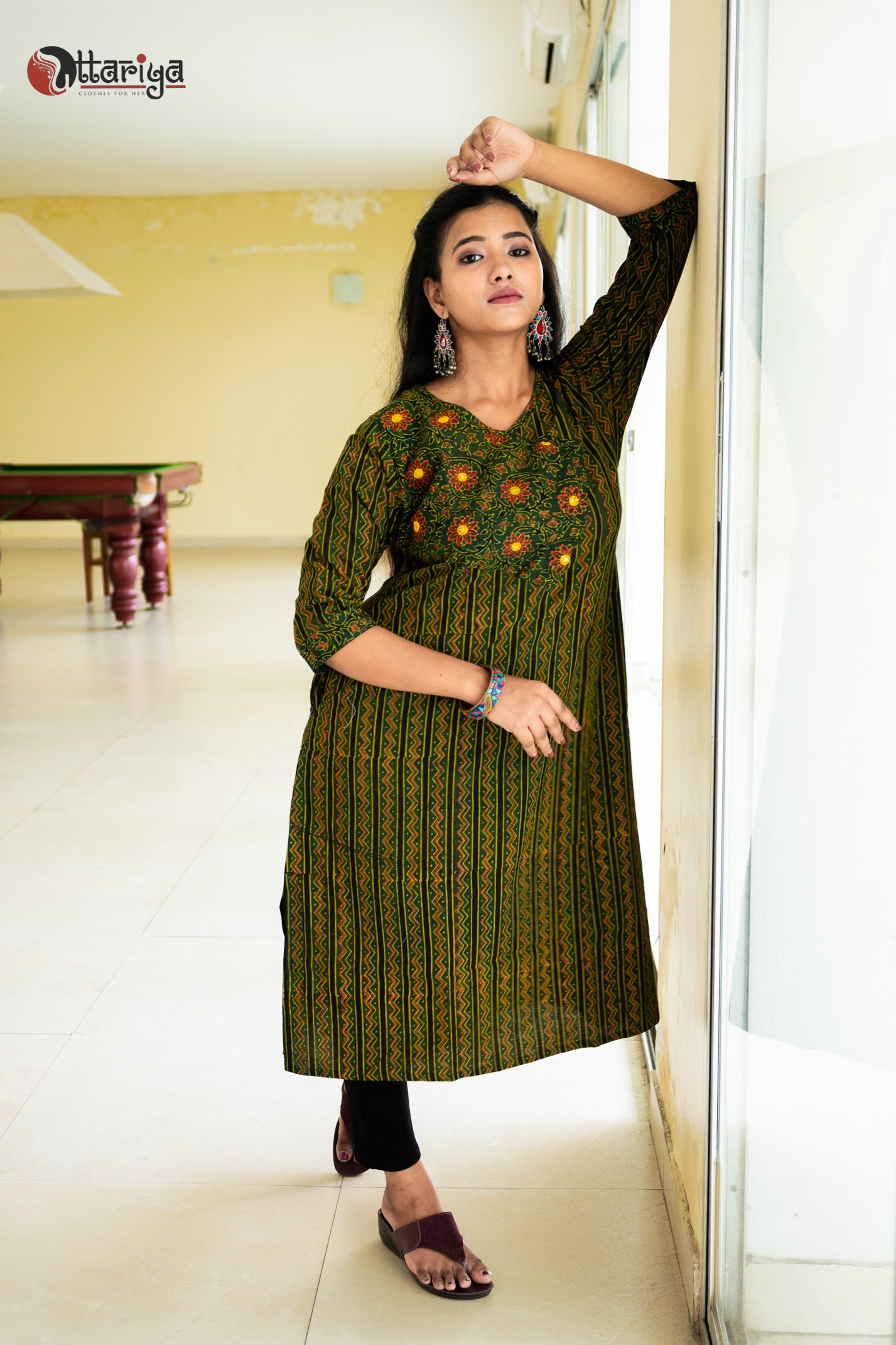 Majestic Ajrakh Charm Embroidered Cotton Kurta - Uttariya