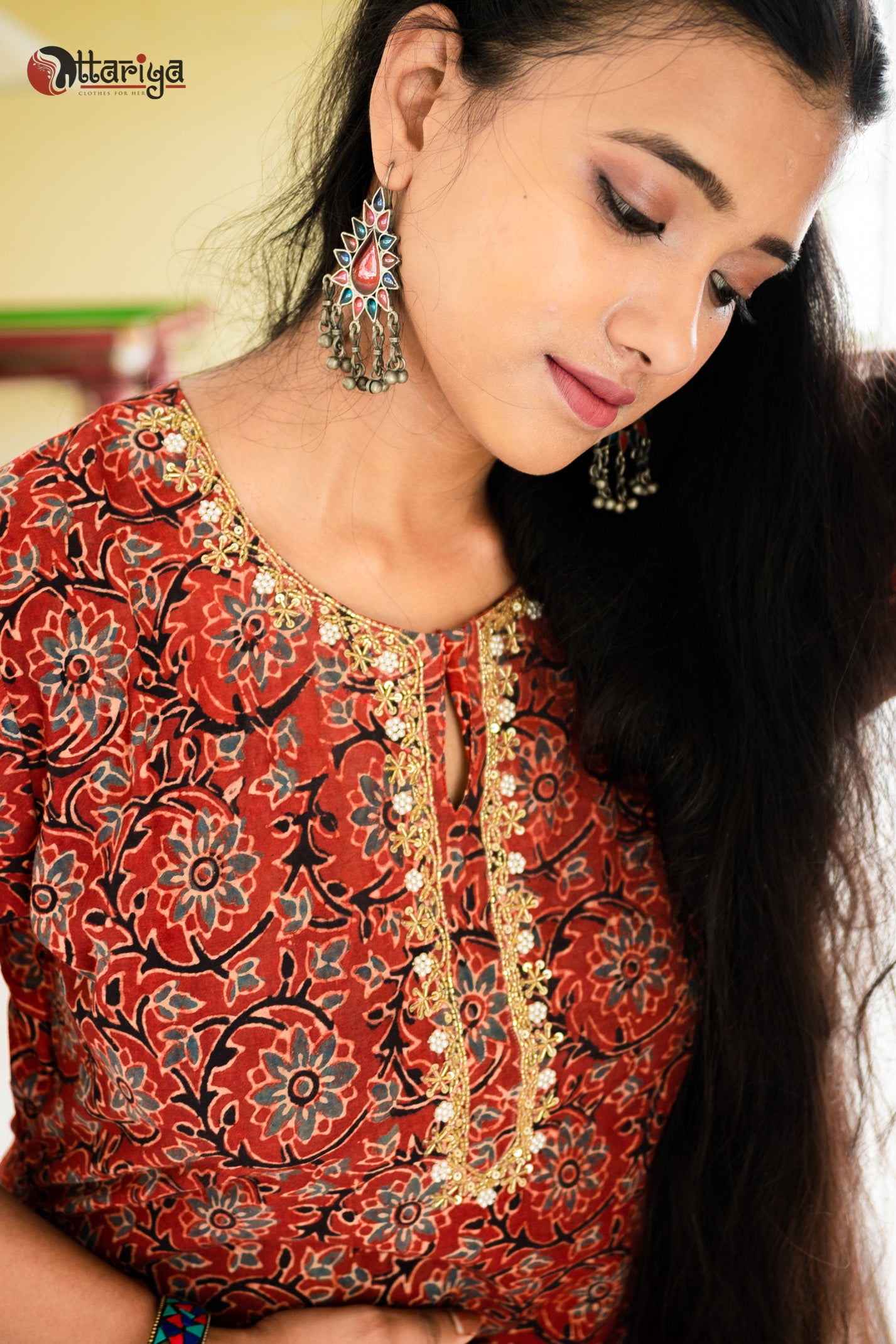 Ajrakh Artistry Threads of Tradition Cotton Kurta - Uttariya