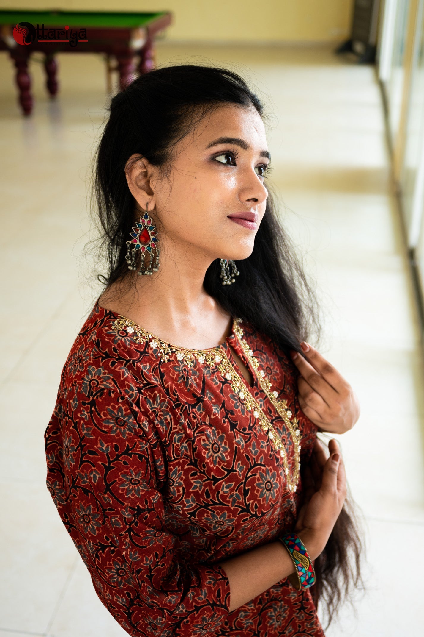 Ajrakh Artistry Threads of Tradition Cotton Kurta - Uttariya