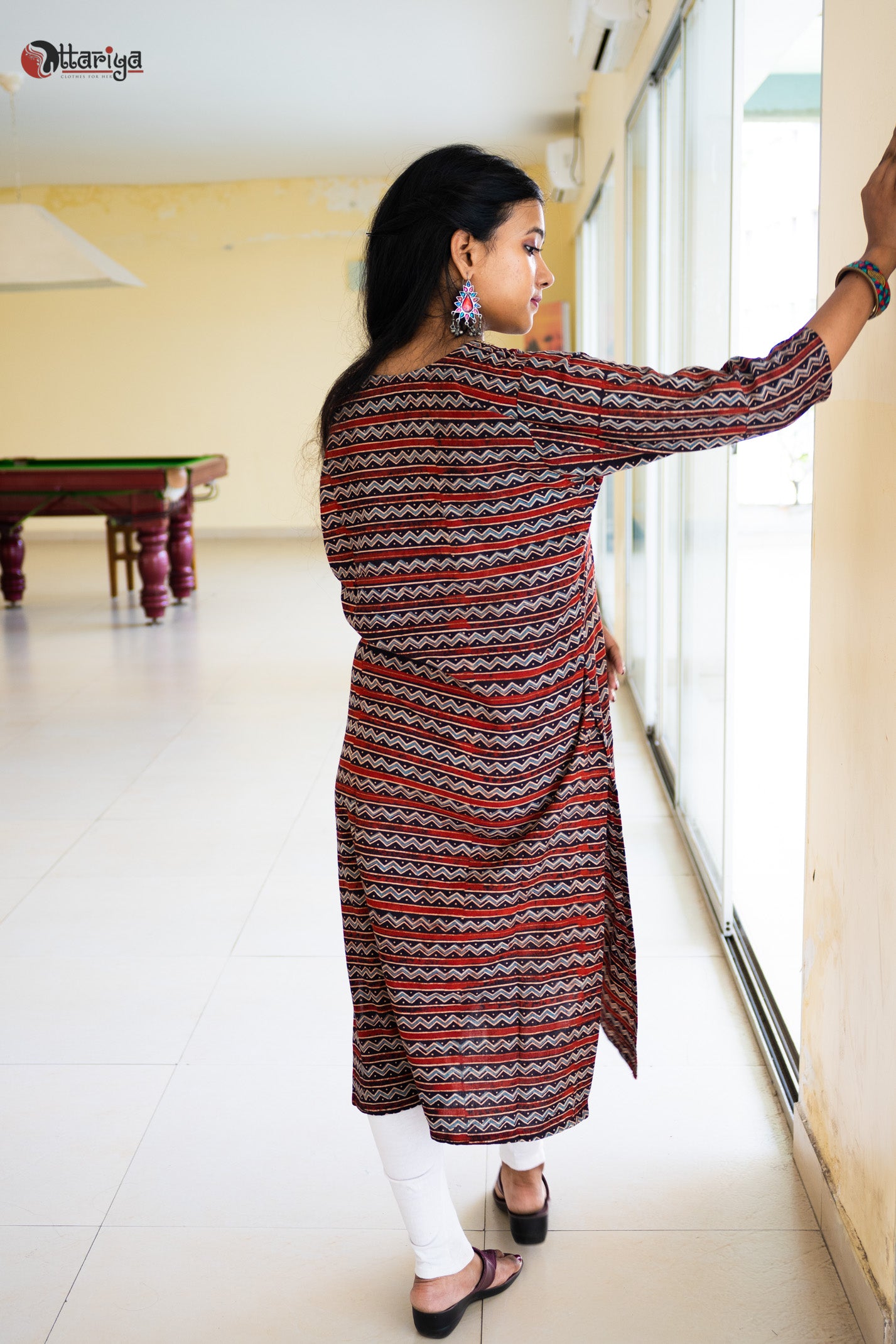 Ajrakh Pearl Zardosi Cotton Kurta - Uttariya