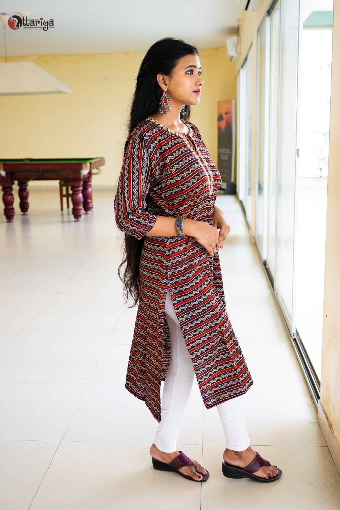 Ajrakh Pearl Zardosi Cotton Kurta - Uttariya