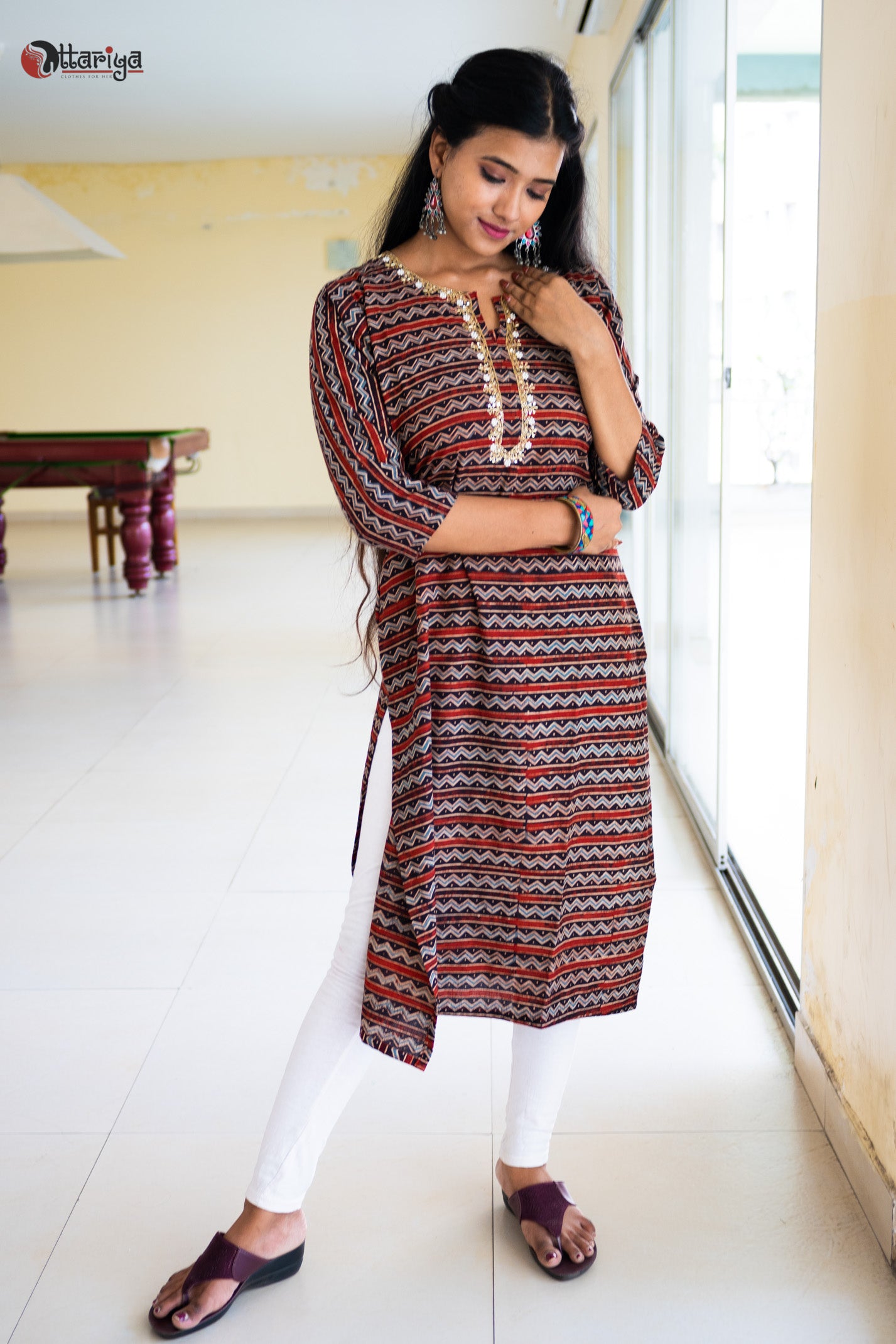 Ajrakh Pearl Zardosi Cotton Kurta - Uttariya