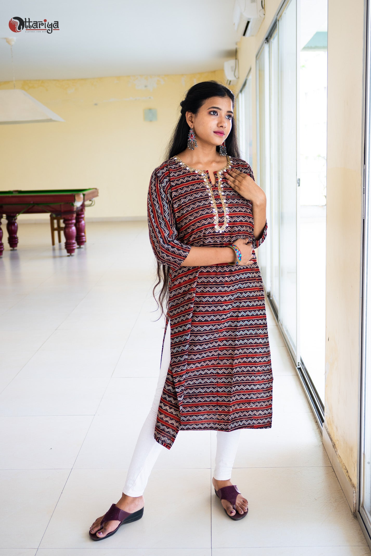 Ajrakh Pearl Zardosi Cotton Kurta - Uttariya