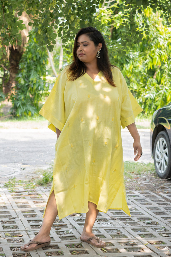 Dipta — Embroidered Linen Kaftan Dress