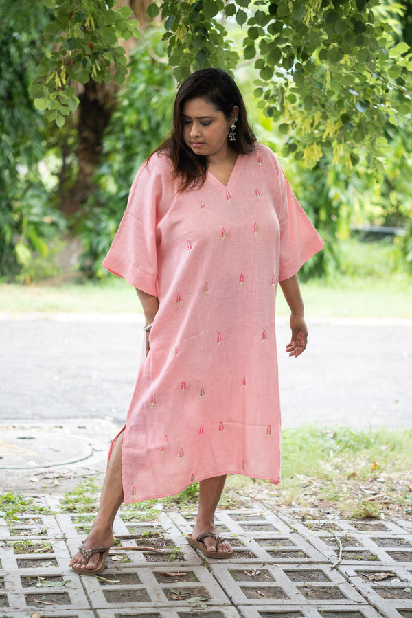 Pallavi — Embroidered Linen Kaftan Dress