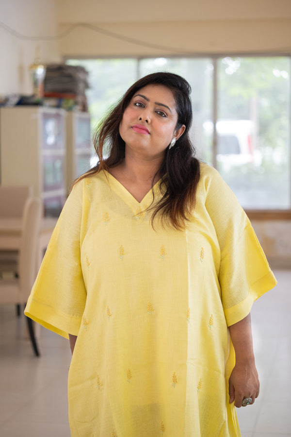 Dipta Embroidered Linen Dress - Uttariya