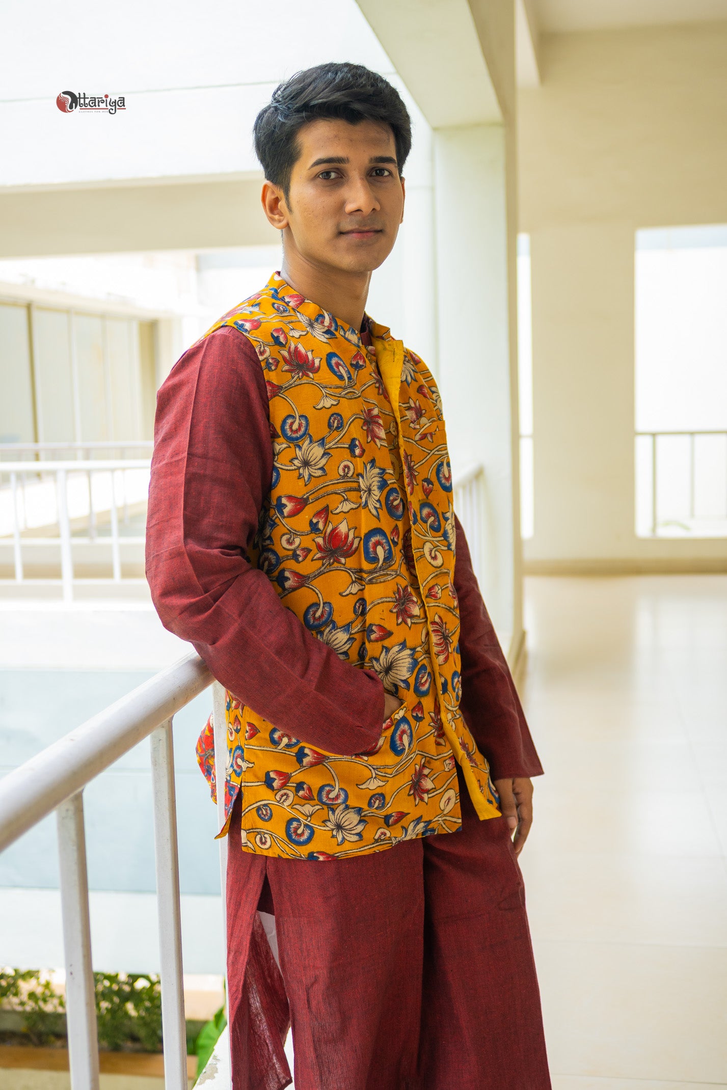 Khadi long kurta with hand kalamkari jacket