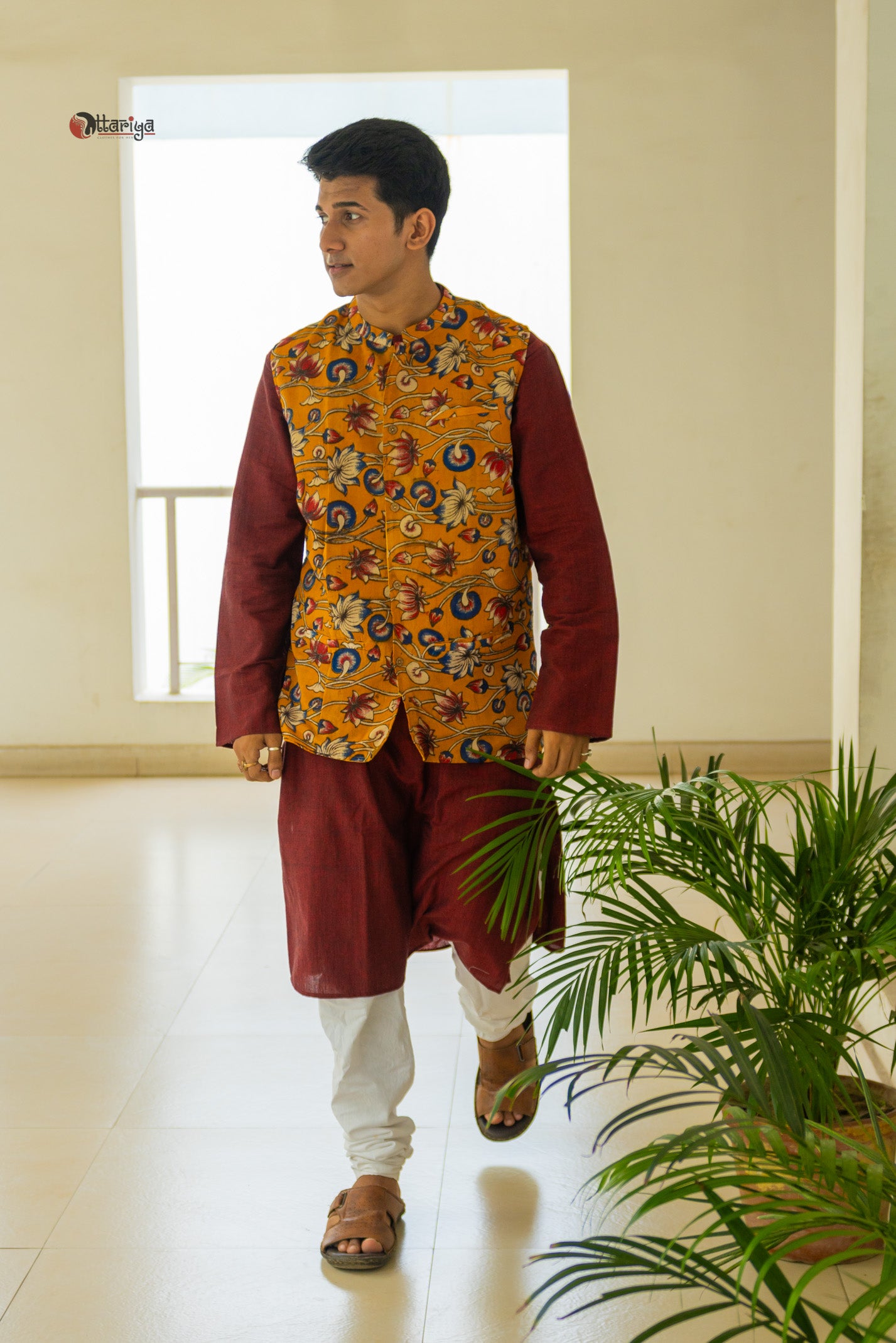 Khadi long kurta with hand kalamkari jacket