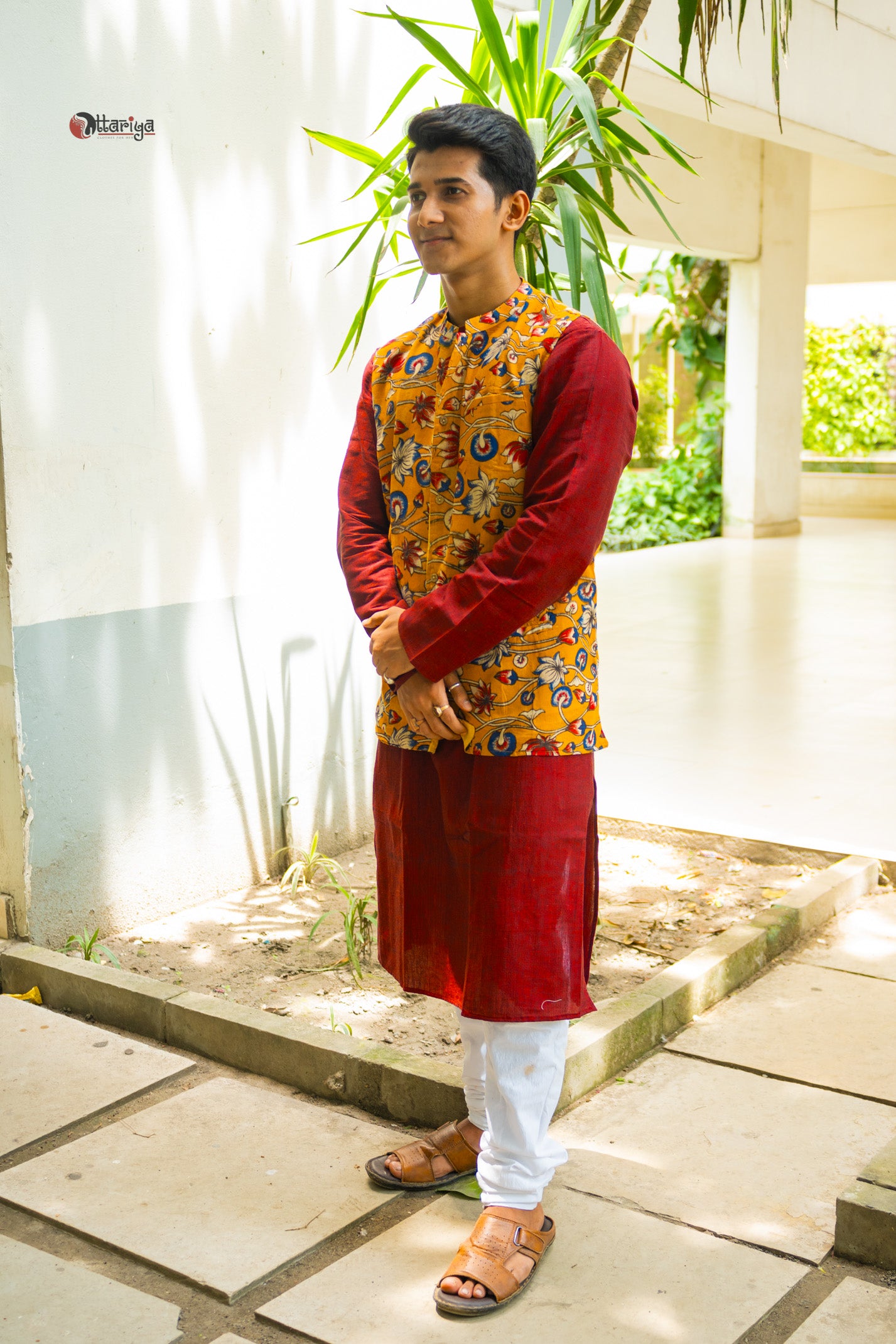 Khadi long kurta with hand kalamkari jacket