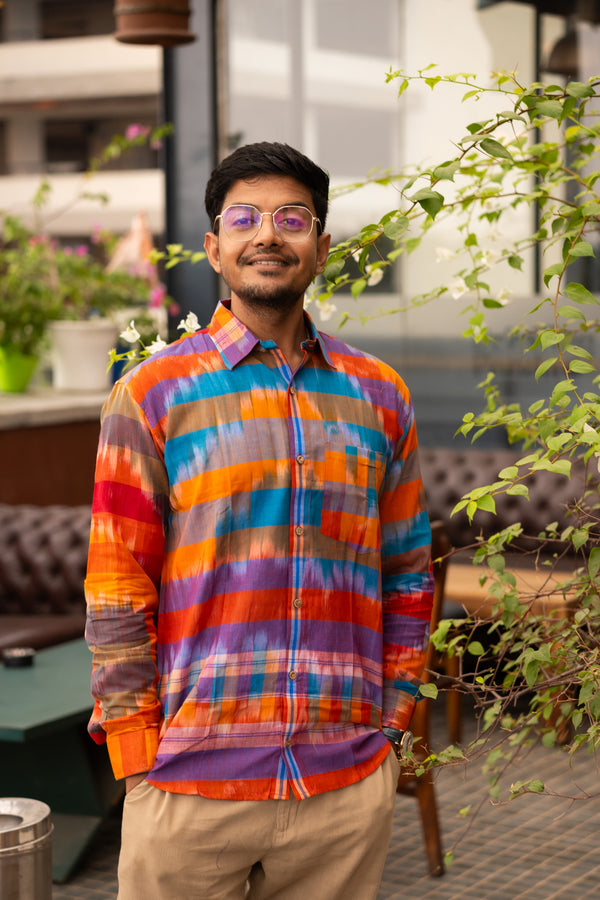 Ikat Gamcha Check Shirt — Multicolor Sunset