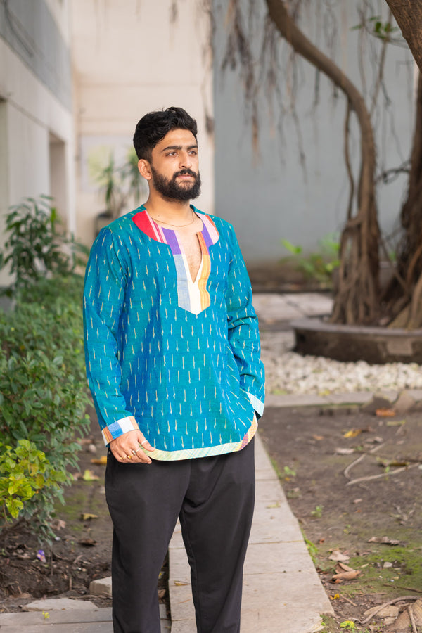 Ikat Gamcha Colorblock Short Kurta