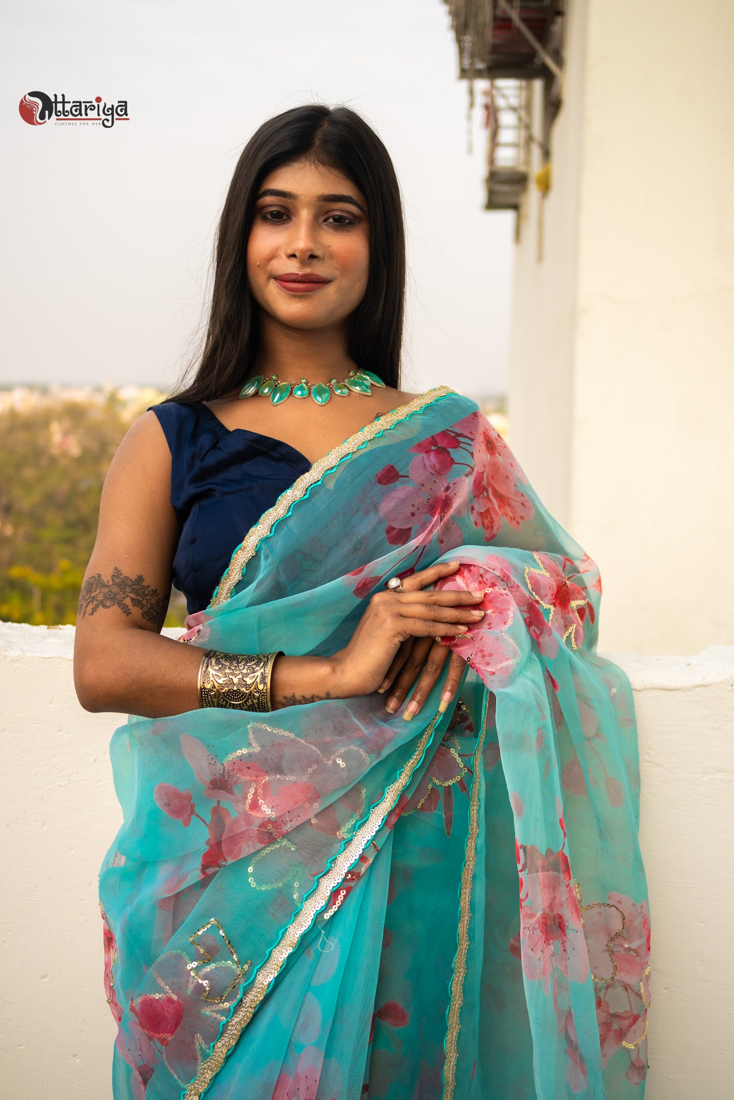 Organza floral Saree