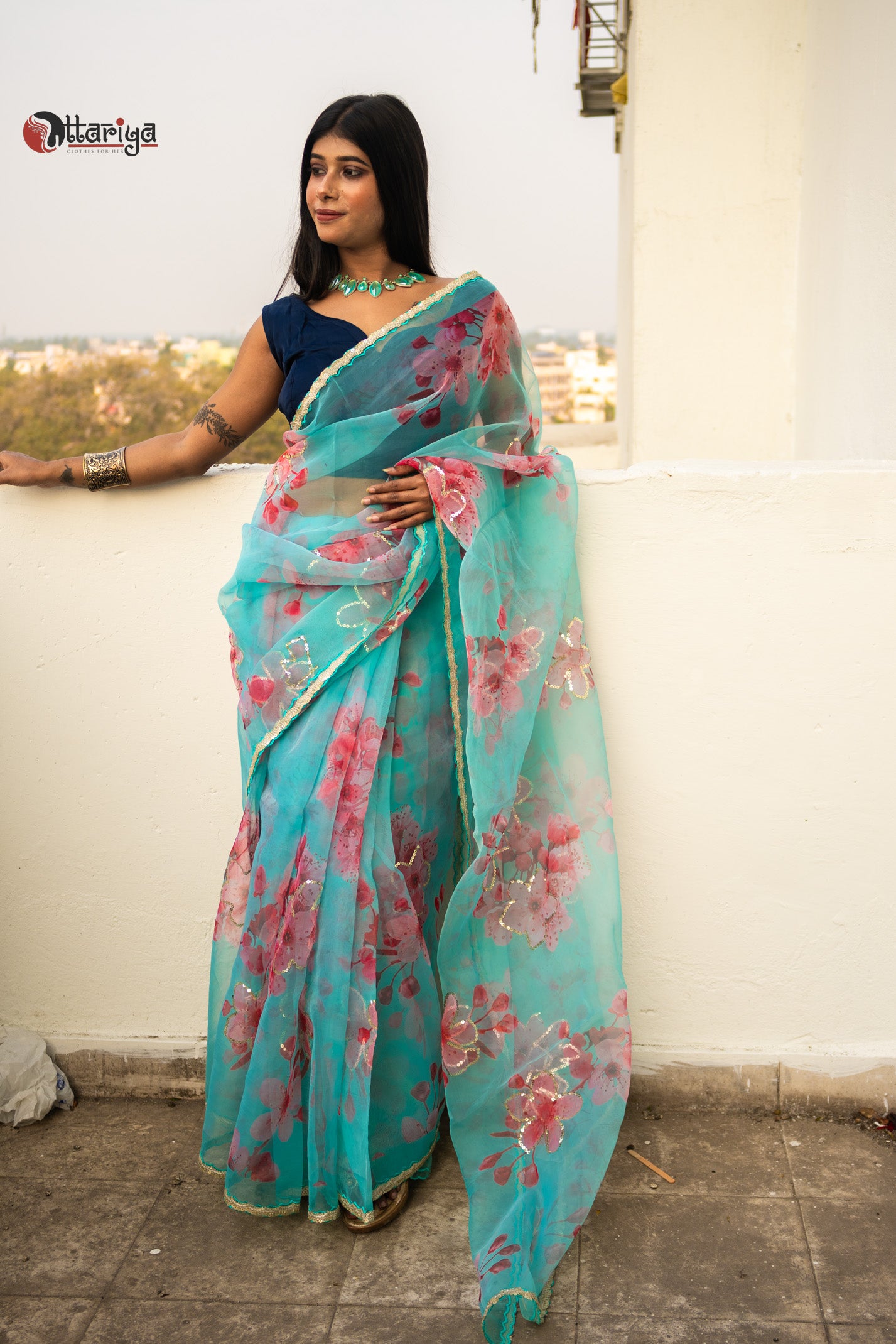 Organza floral Saree