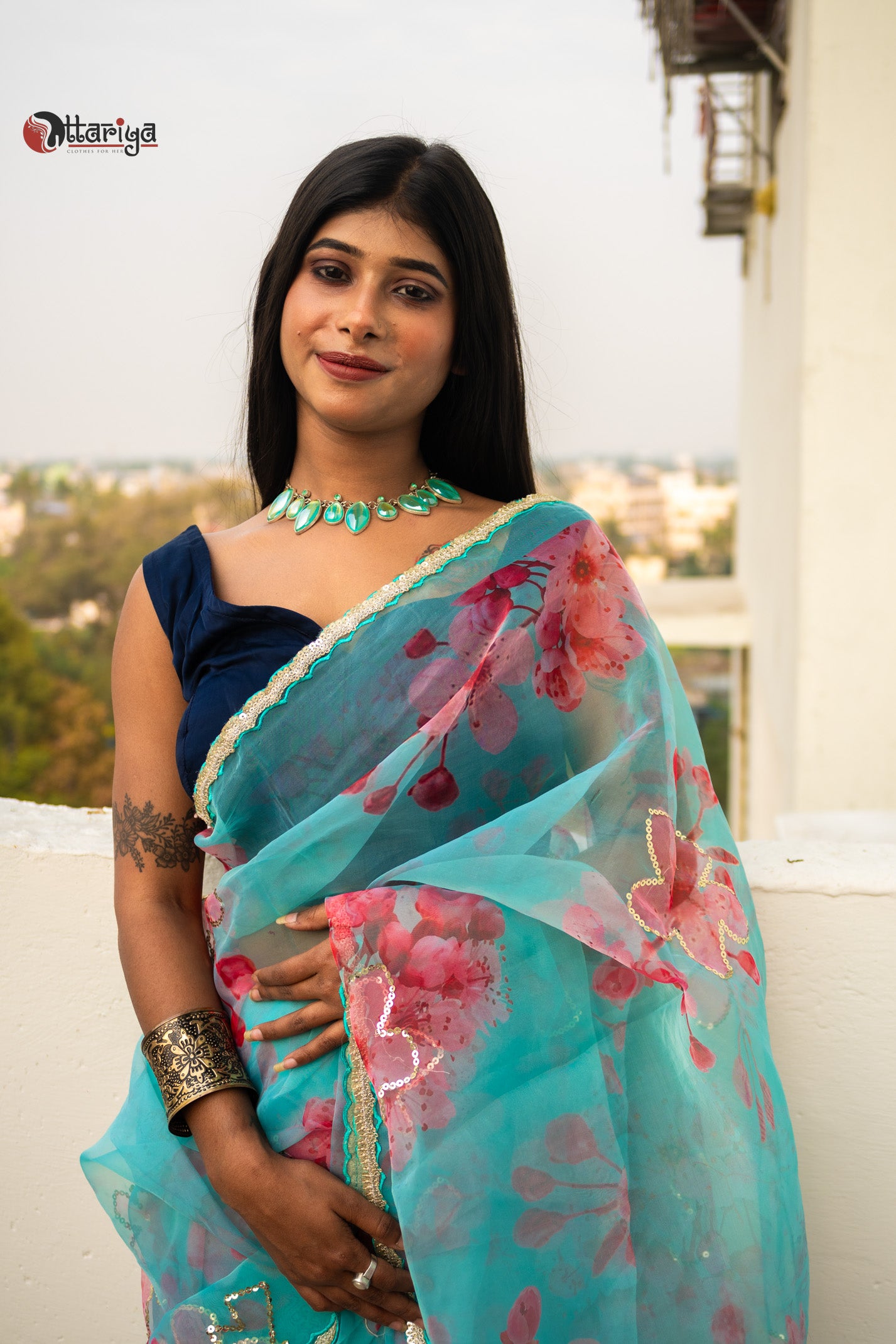 Organza floral Saree