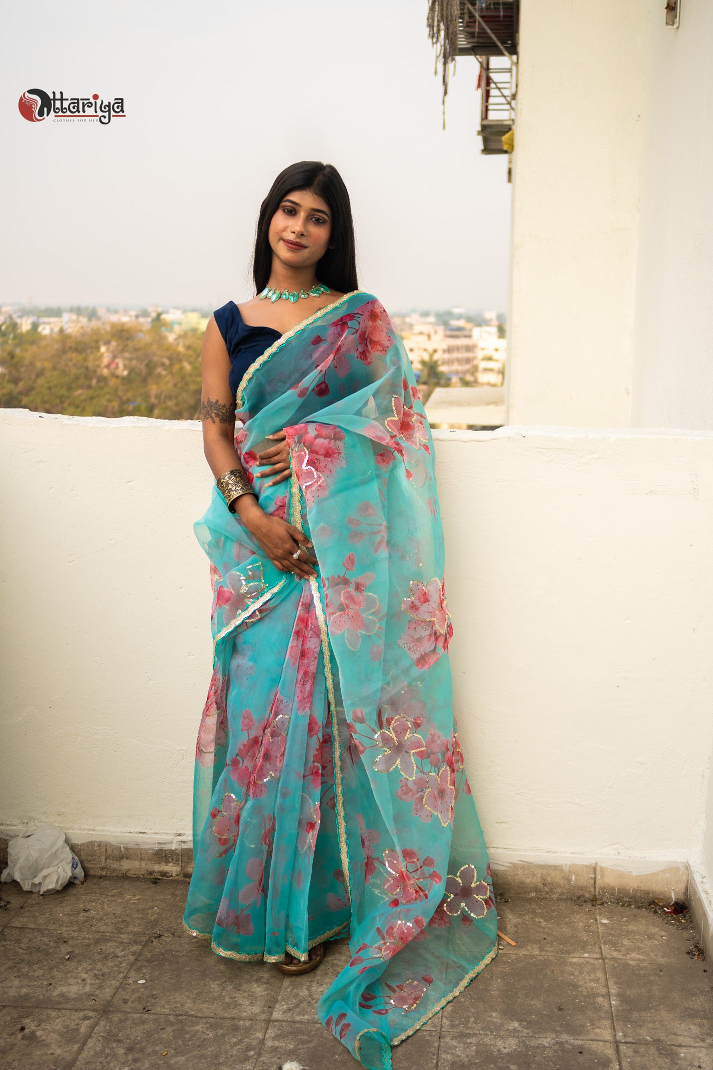 Organza floral Saree