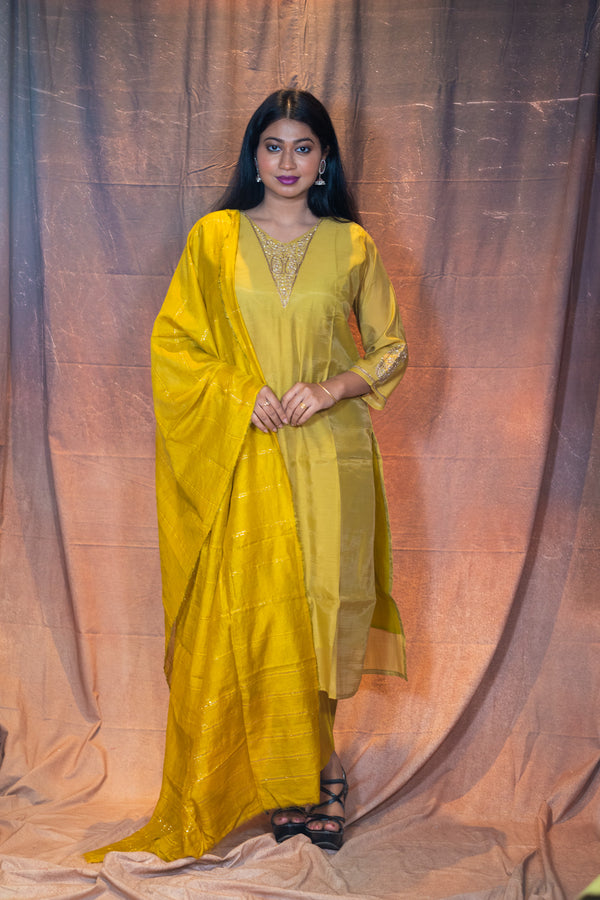 Holud Zardosi Chanderi Kurta Set