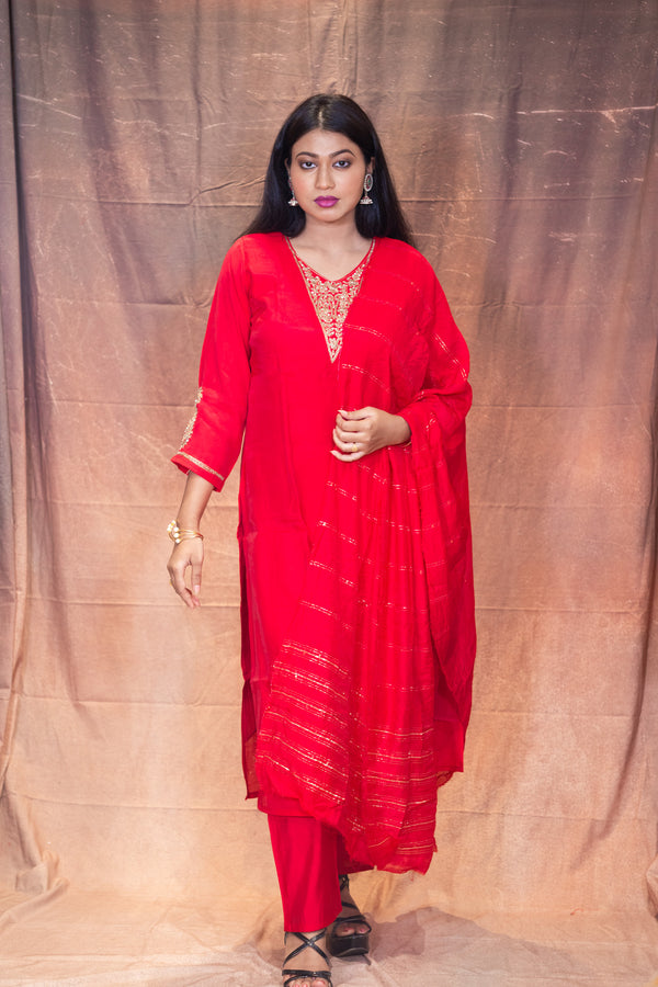 Sindoori Zardosi Chanderi Kurta Set