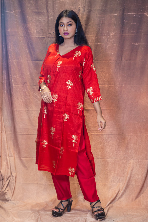 Rakto Golap Silk Linen Kurta Set
