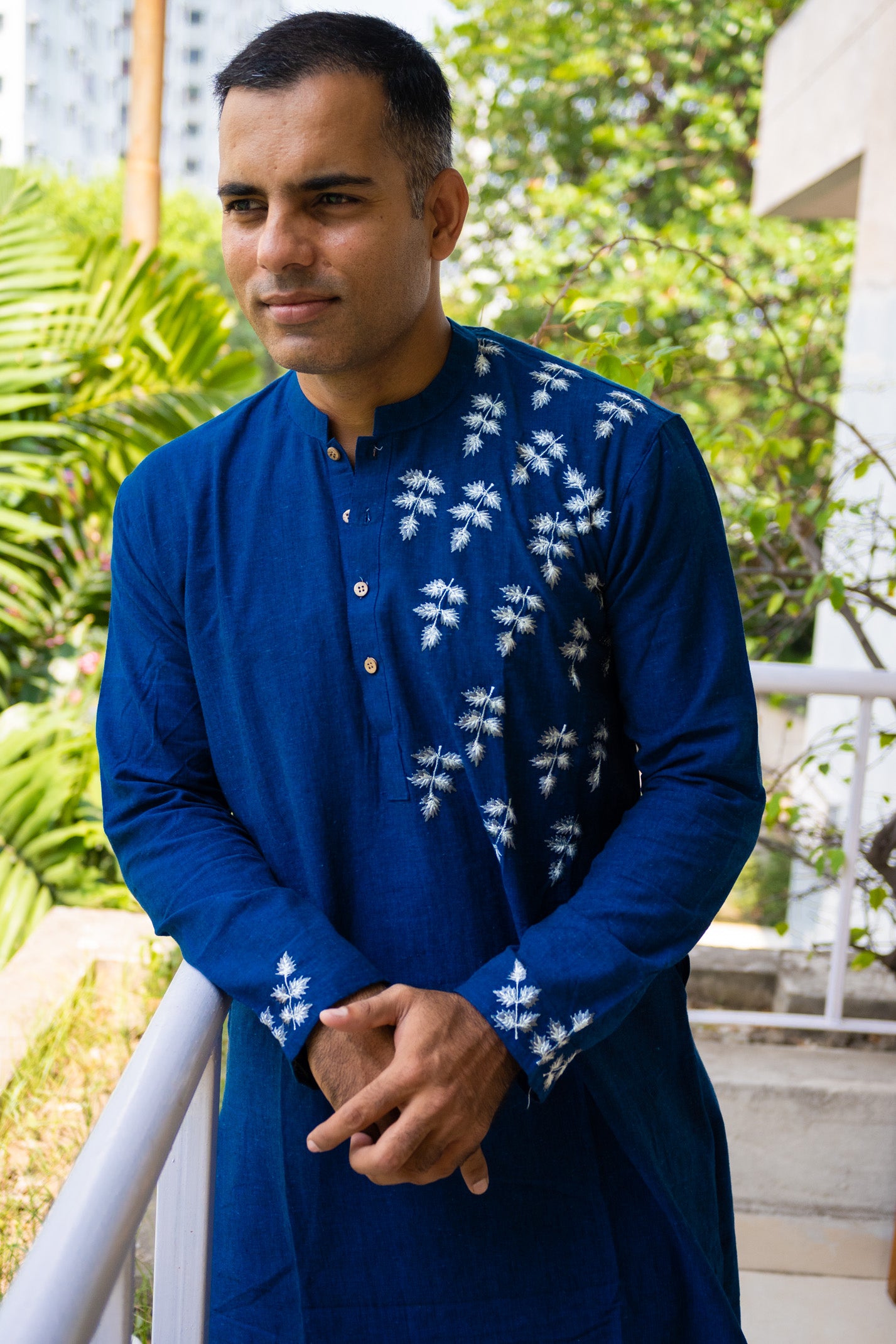Indigo Khadi Long kurta - Uttariya