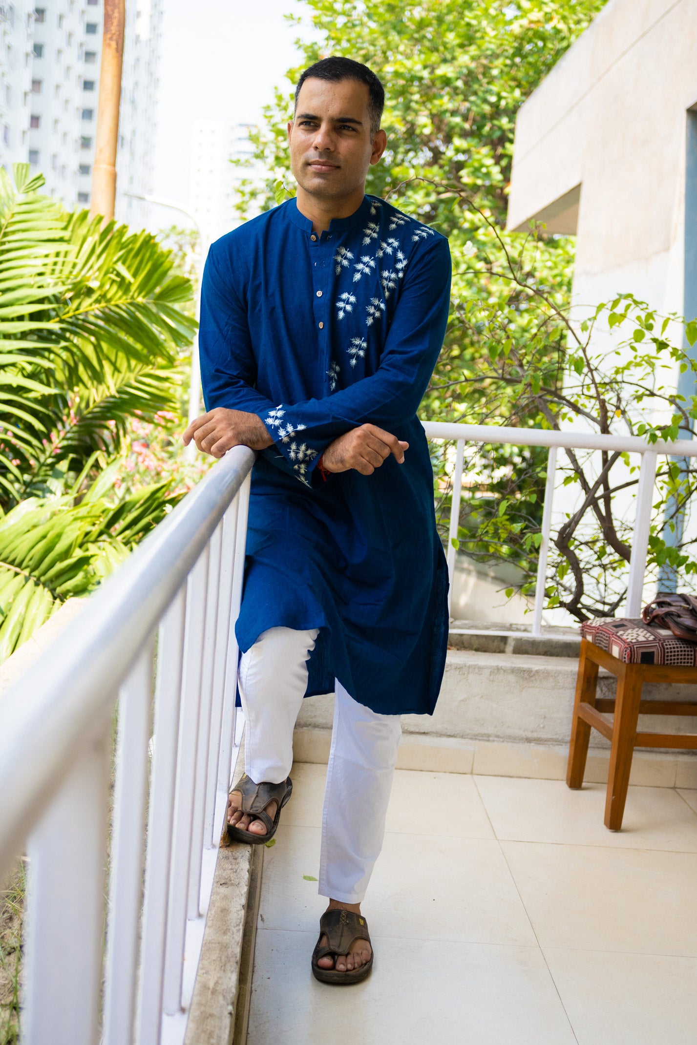 Indigo Khadi Long kurta - Uttariya