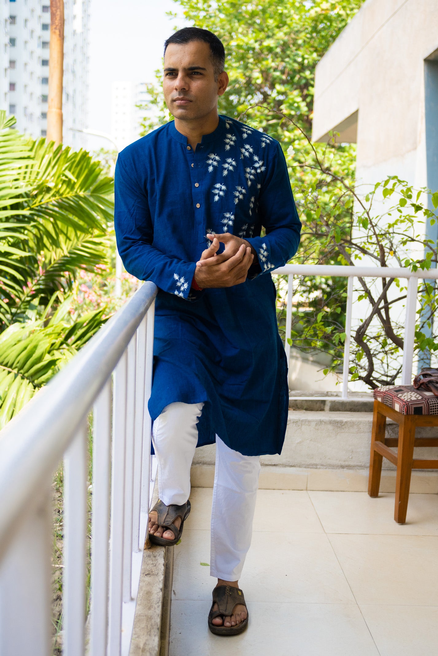 Indigo Khadi Long kurta - Uttariya