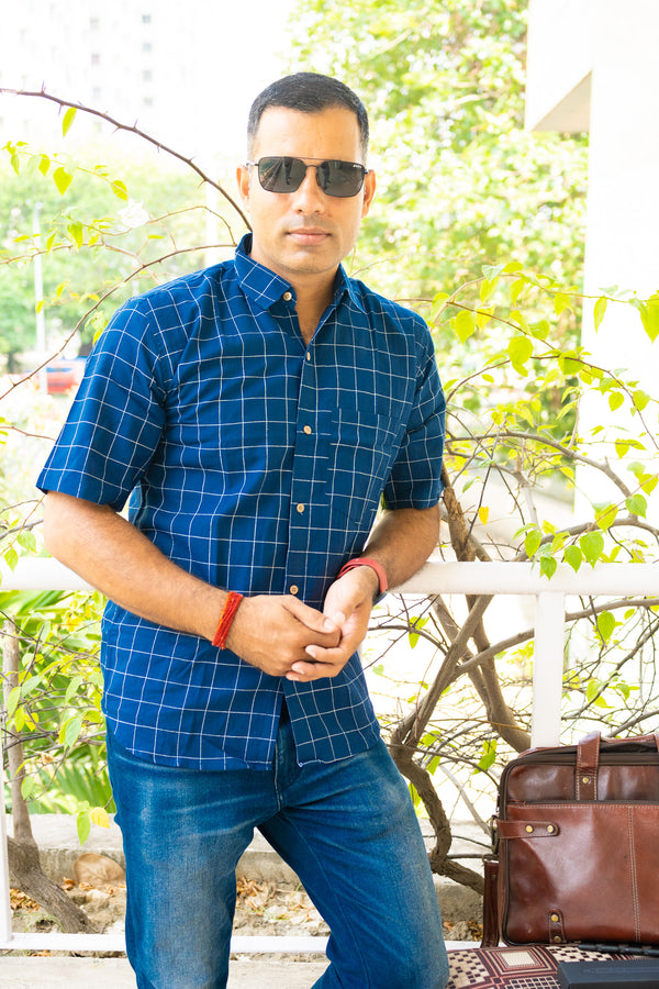 Blue casual office wear shirt - Uttariya