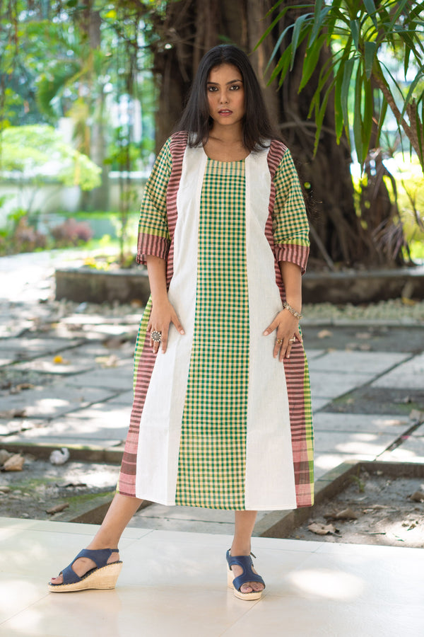 Shyamoli Gamcha Weave Panelled Midi Dress