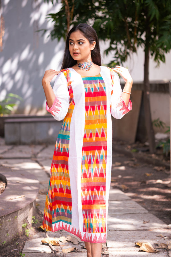Shikha Gamcha Weave Panelled Midi Dress