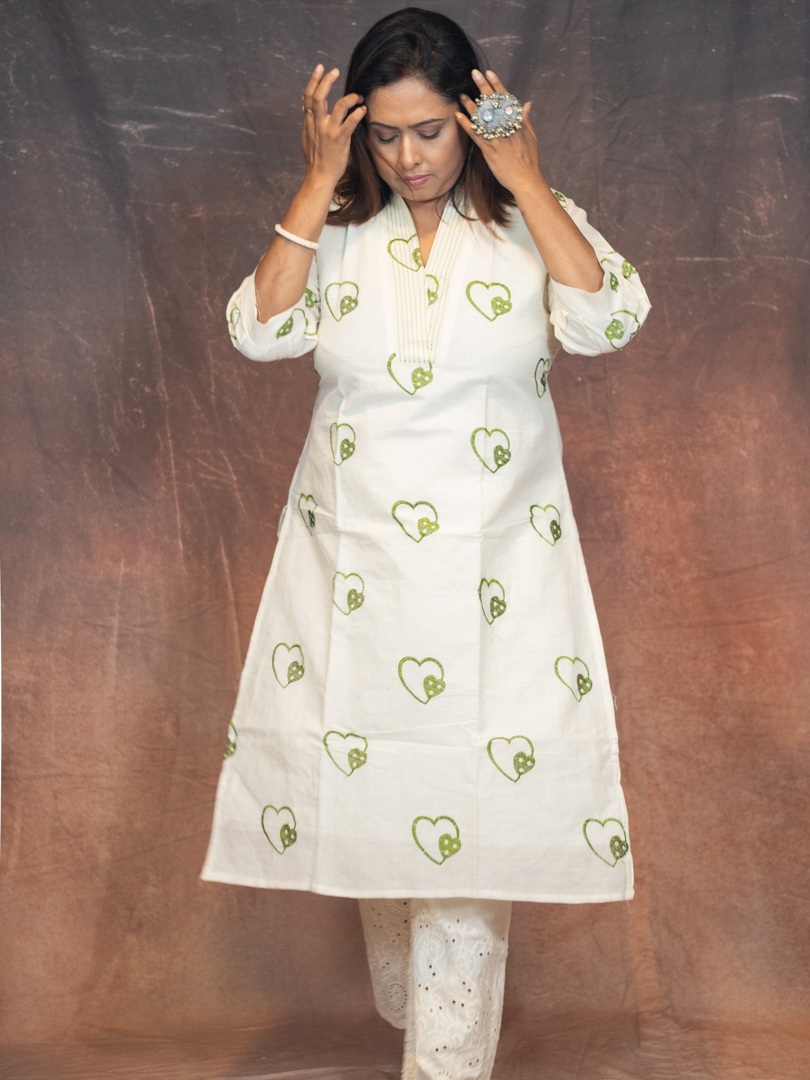 White Heartsong Ivory Embroidered Khadi Cotton kurta