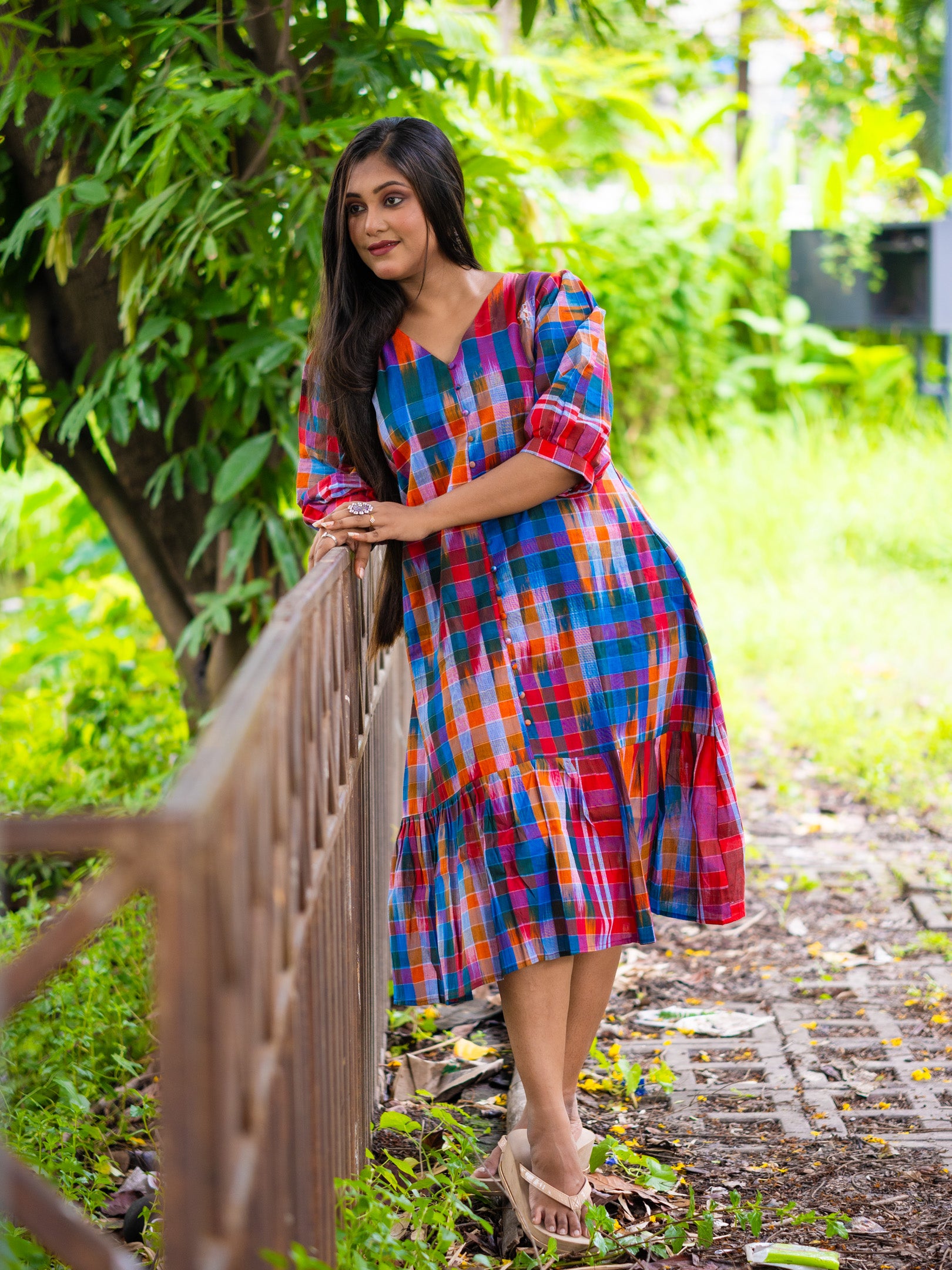 Fiesta Glow Handloom Cotton Gamcha Dress