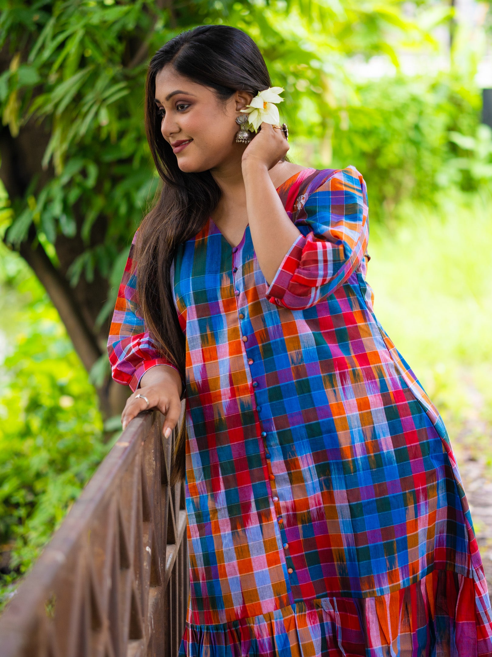 Fiesta Glow Handloom Cotton Gamcha Dress