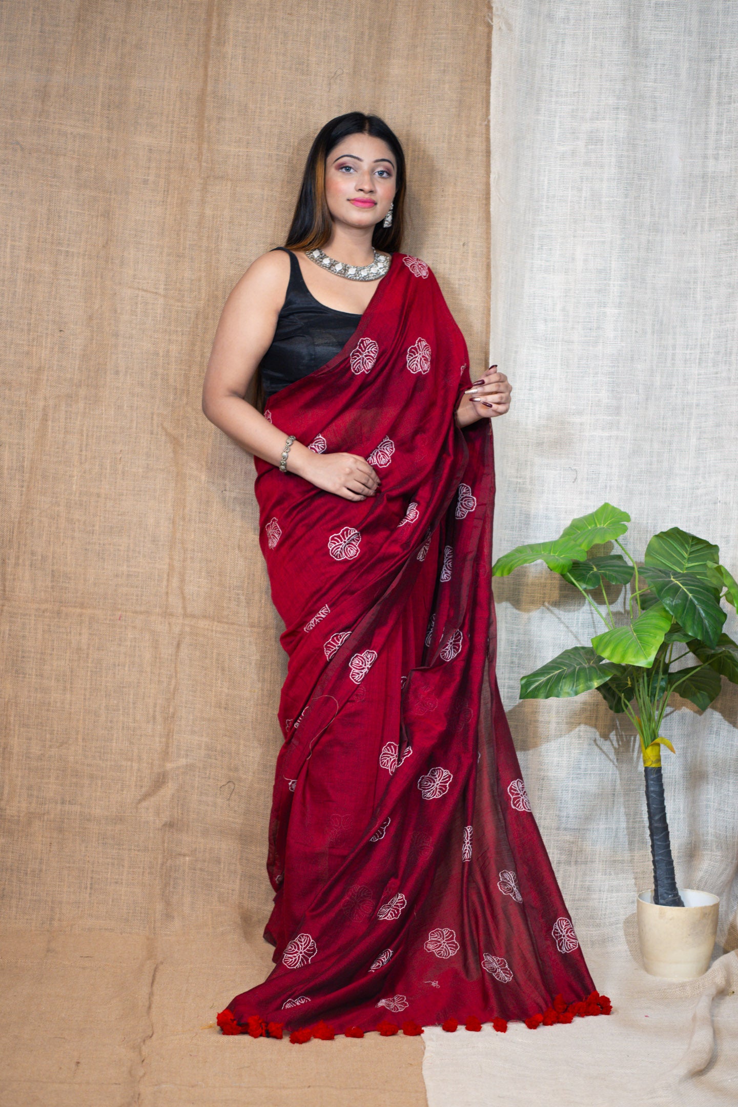 Wine floral Saree