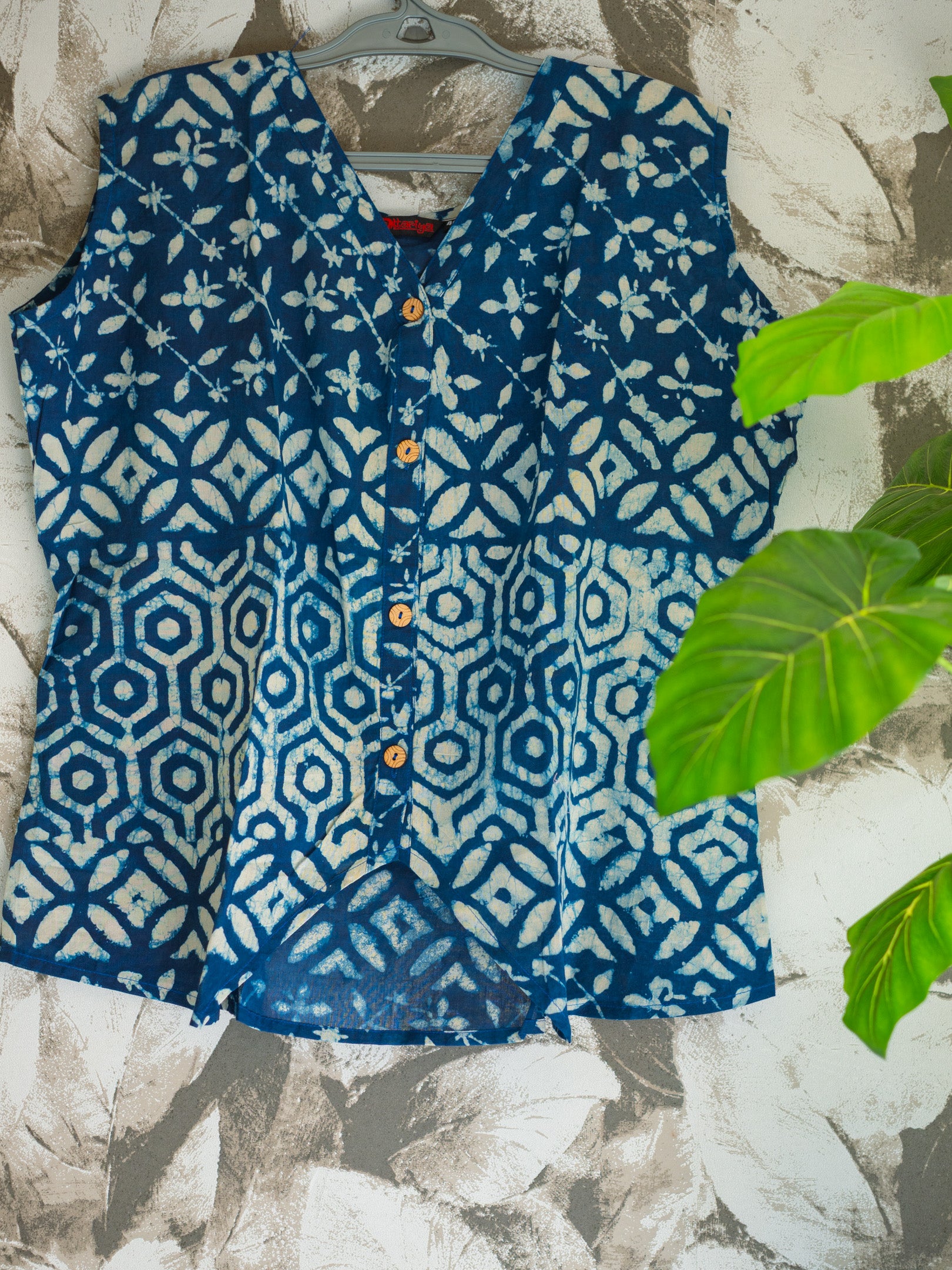 Indigo Batik Sleeveless Cotton Top