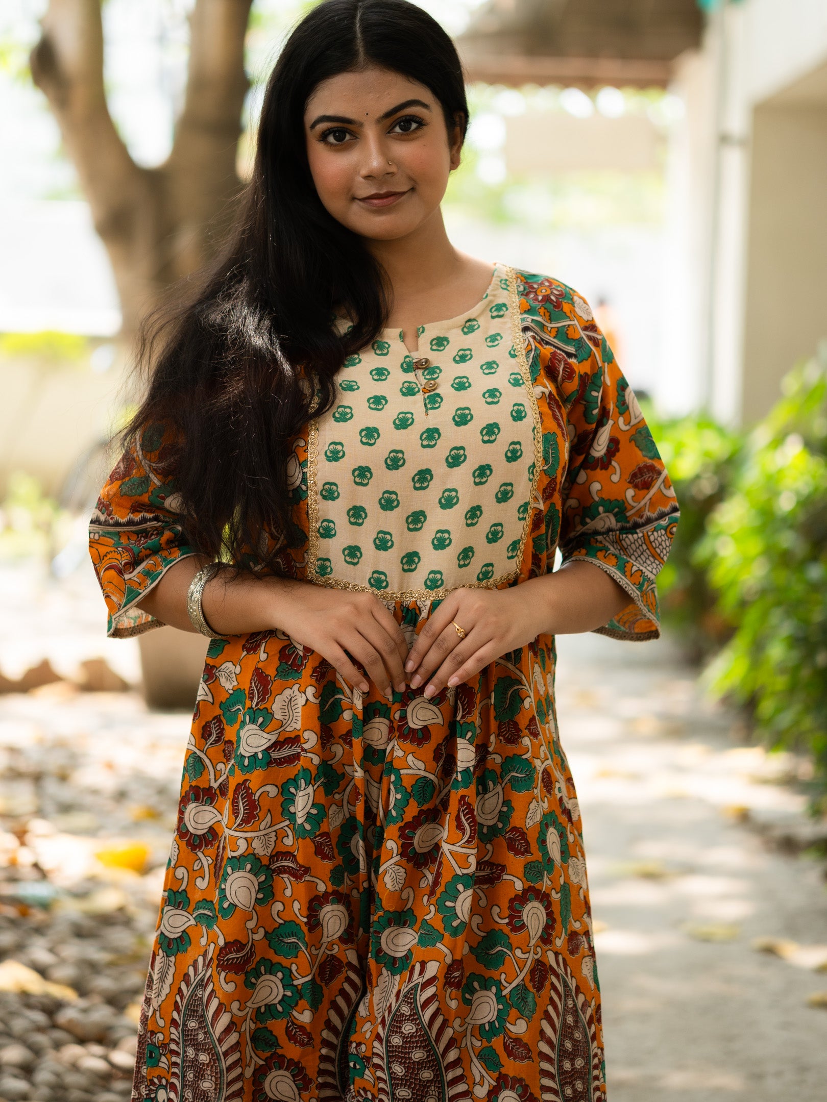 Polycolour Kalamkari Print Cotton Dress