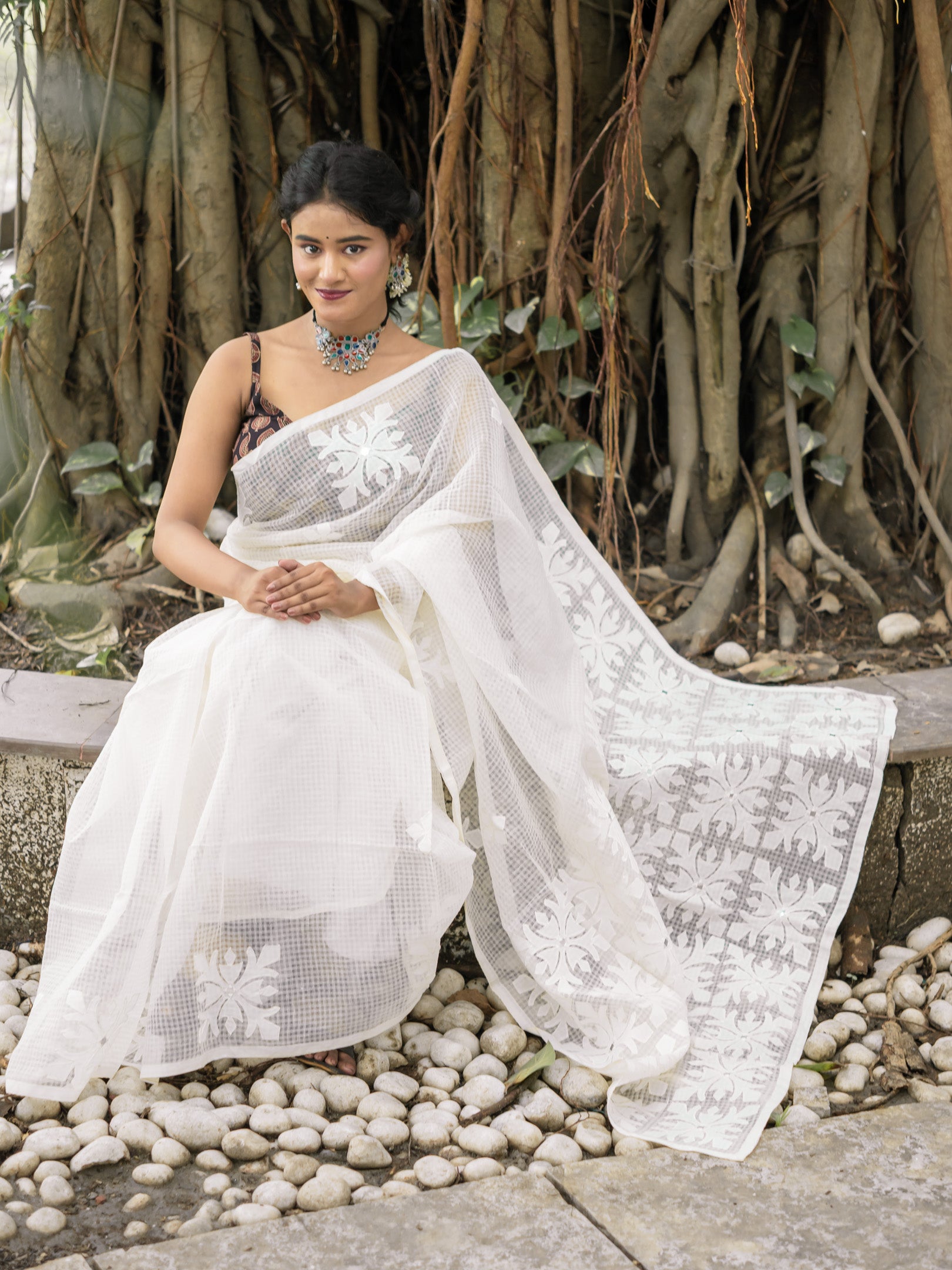 White Saga Saree