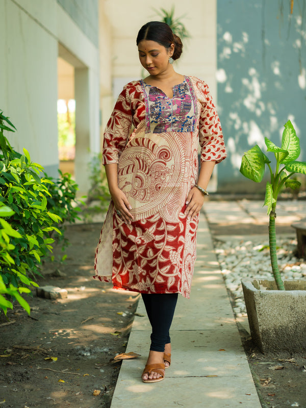 LalPedana Kalamkari Designer Cotton Kurta - Uttariya