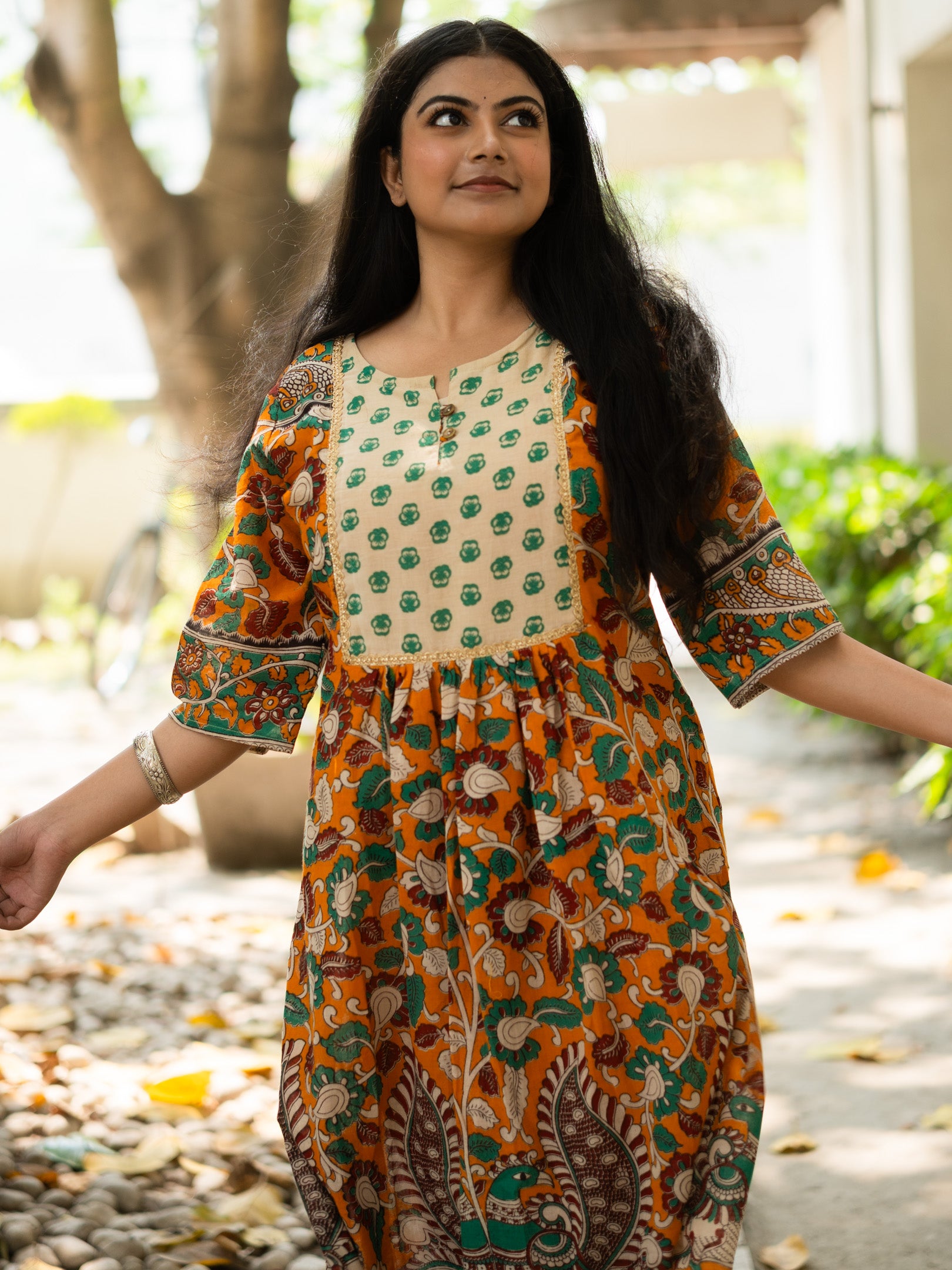 Polycolour Kalamkari Print Cotton Dress