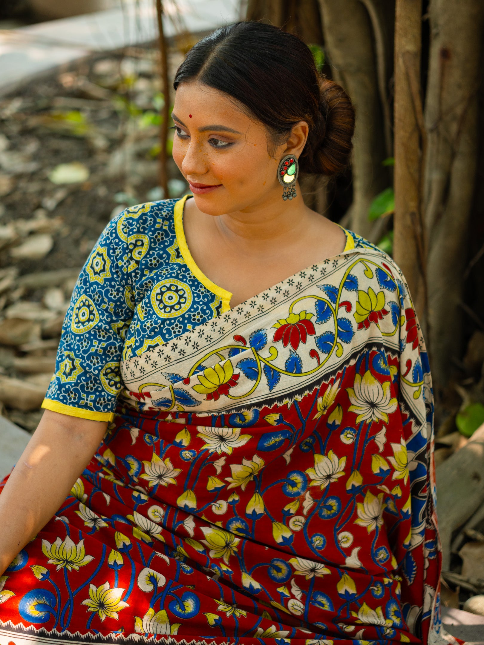Marooniya Kalamkari Cotton Saree