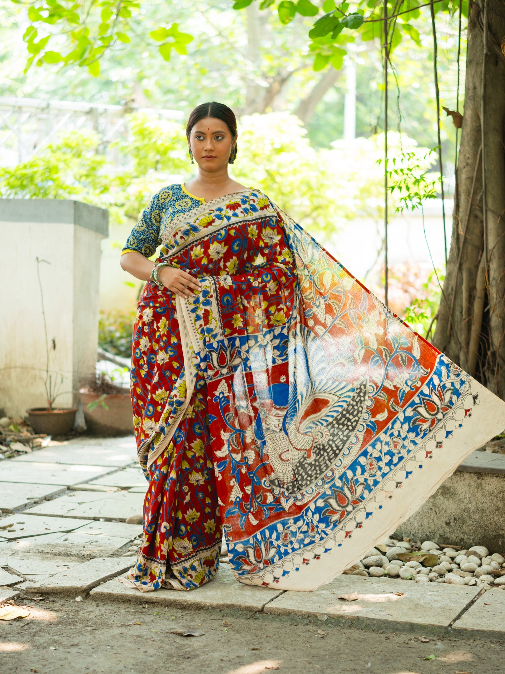 Marooniya Kalamkari Cotton Saree