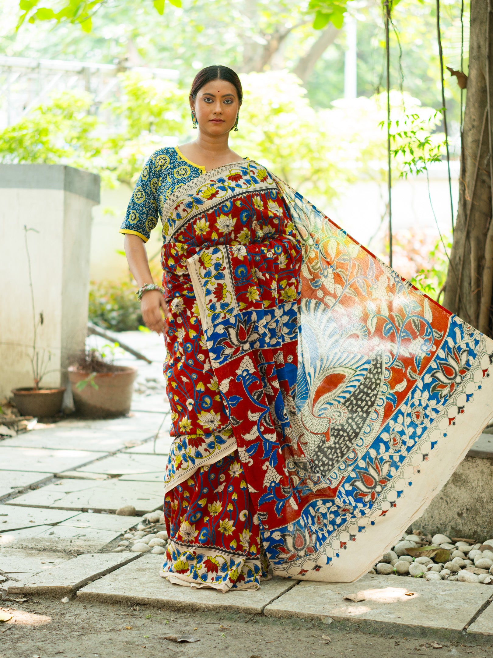 Marooniya Kalamkari Cotton Saree
