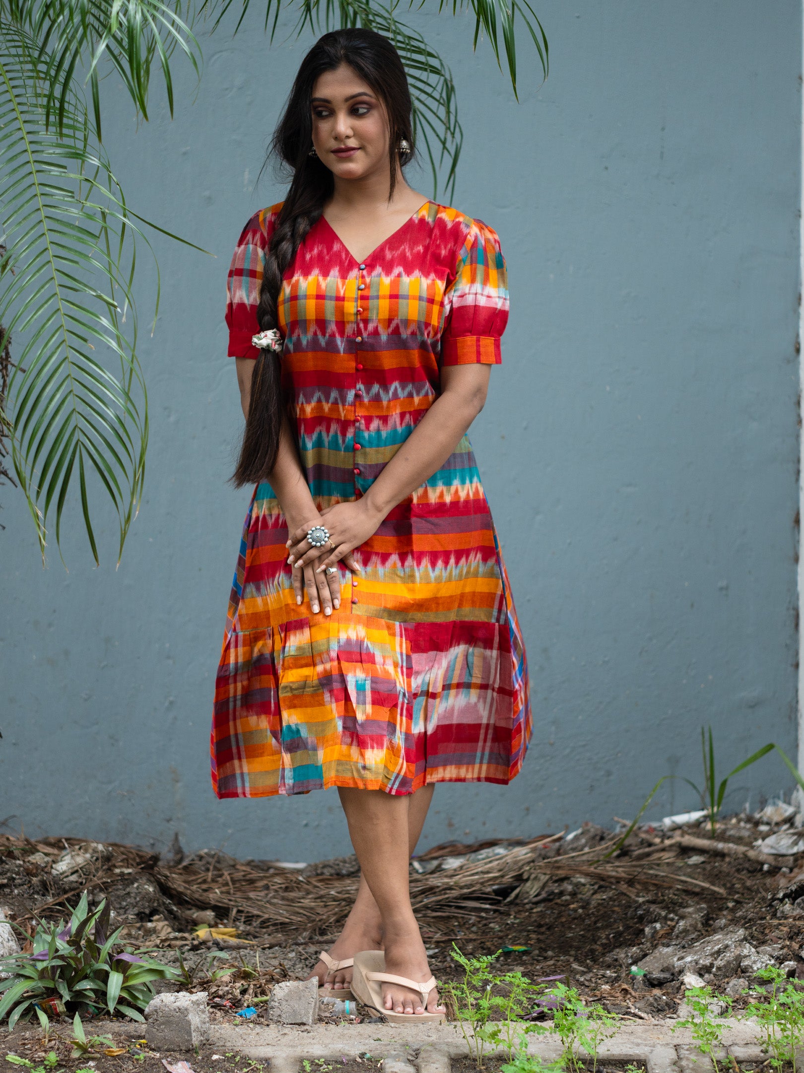 Rainbow Charm Handloom Cotton Gamcha Dress