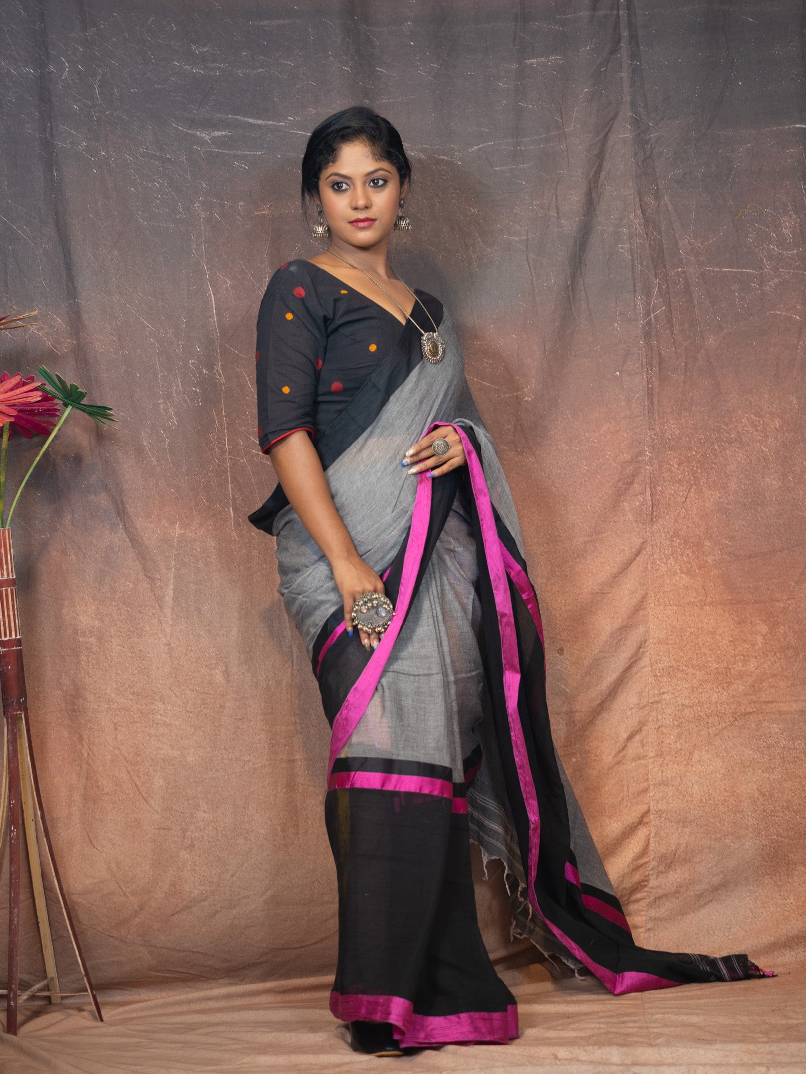 Pink Gray Saree