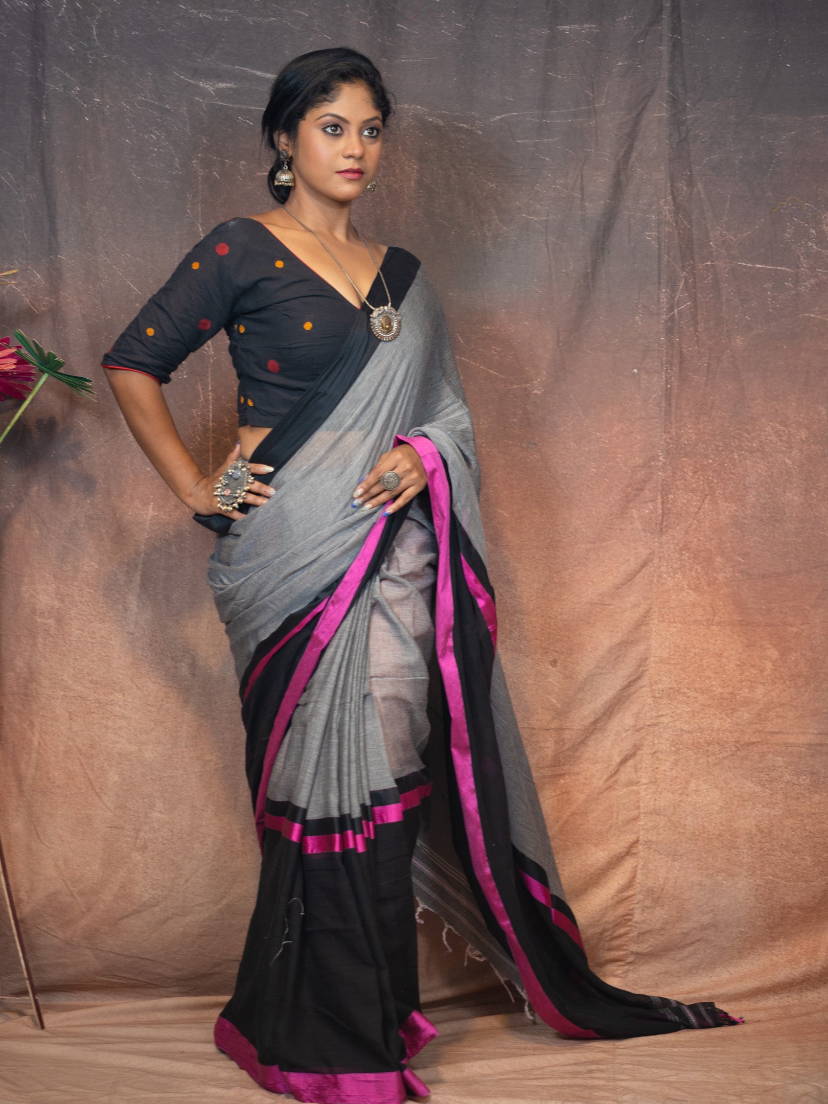 Pink Gray Saree