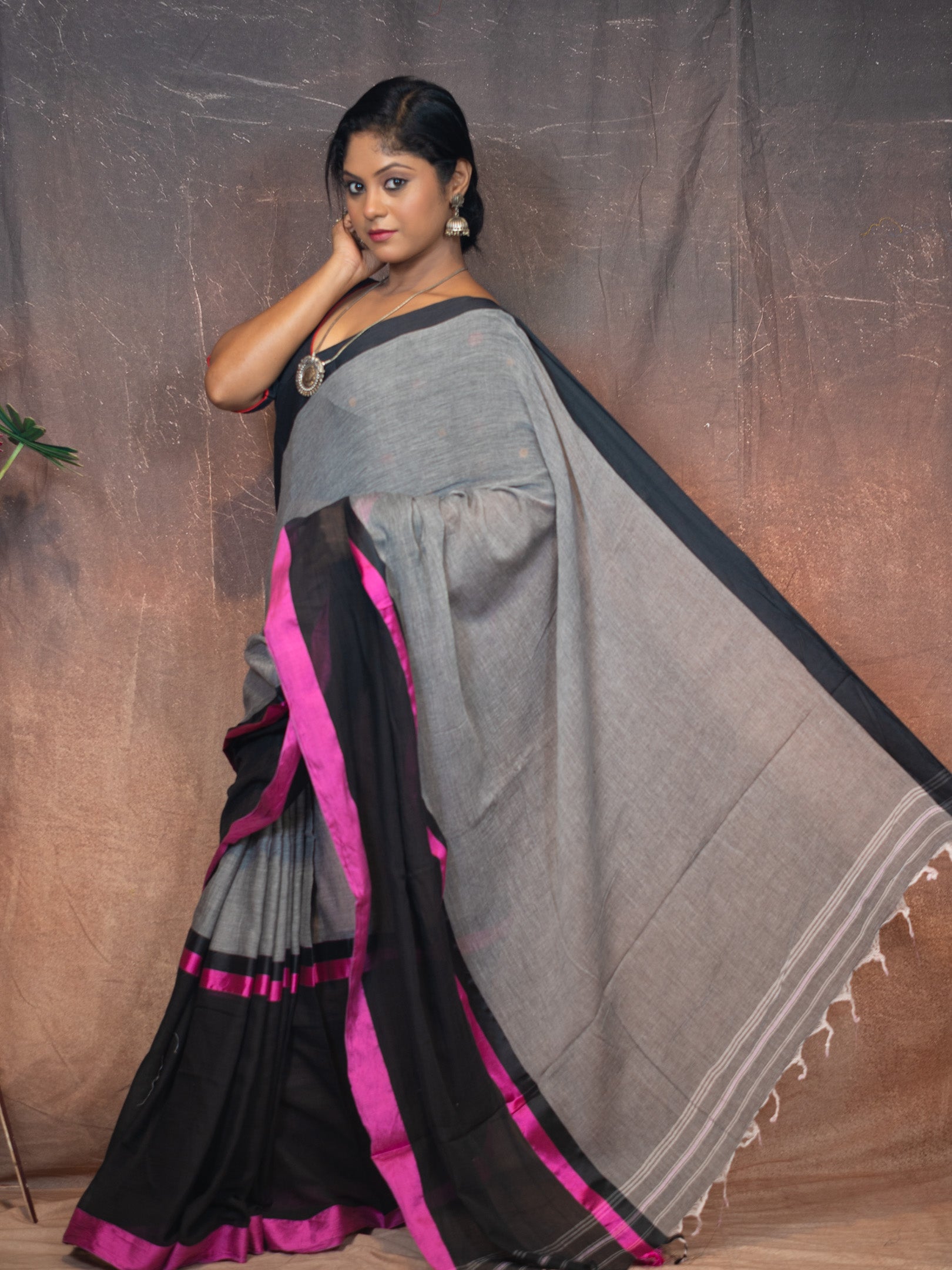 Pink Gray Saree
