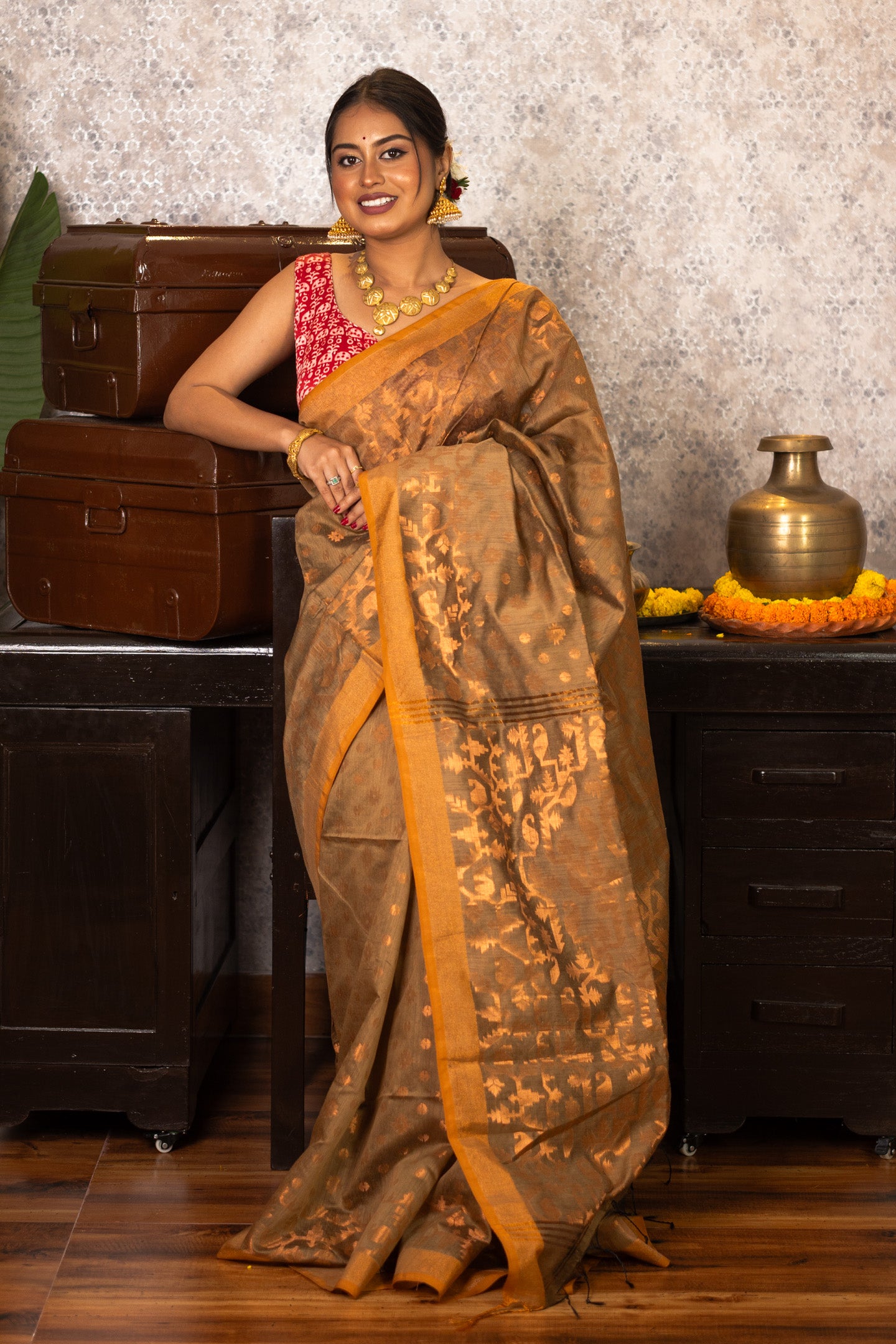 Bronze Handloom Silk Saree