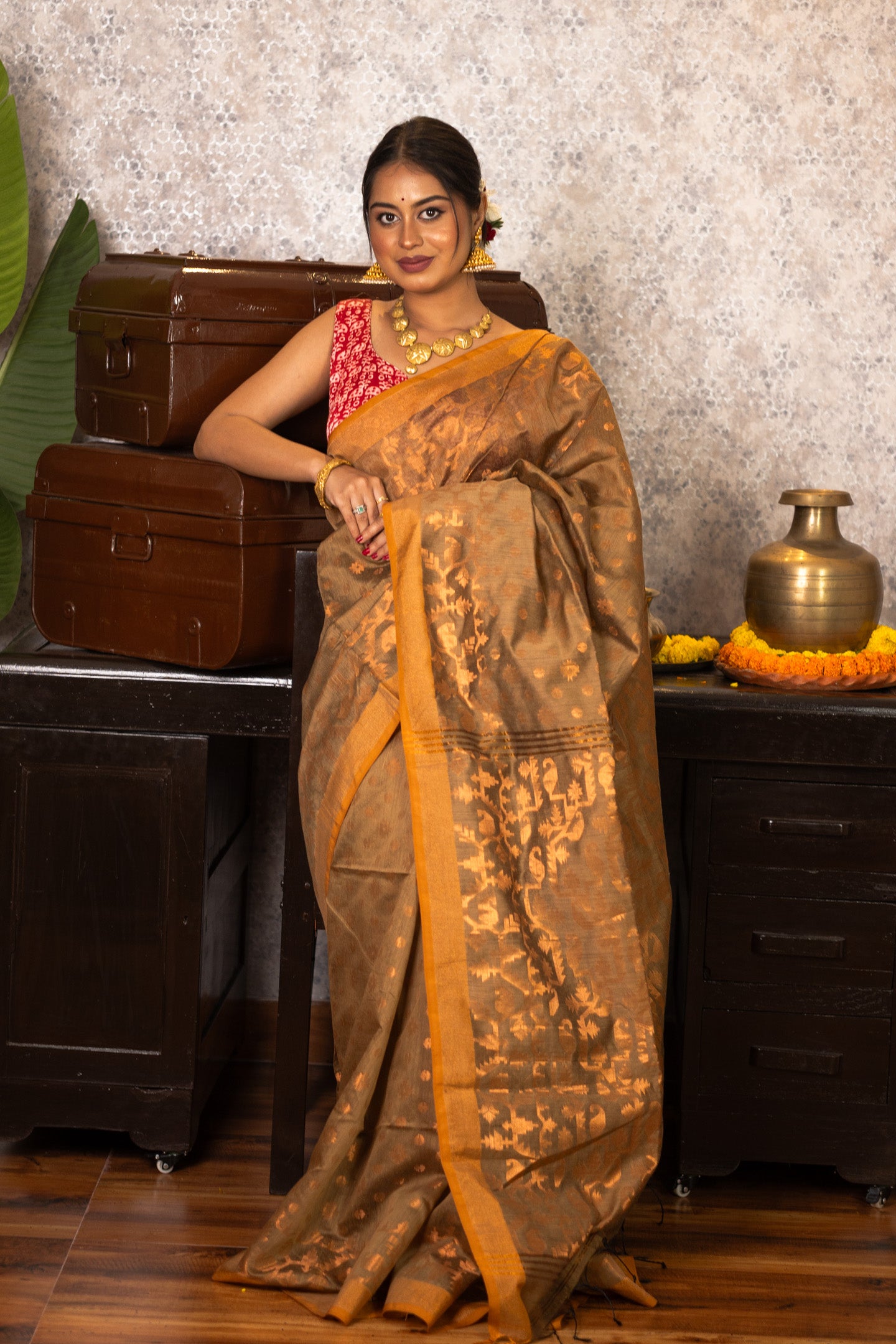 Bronze Handloom Silk Saree