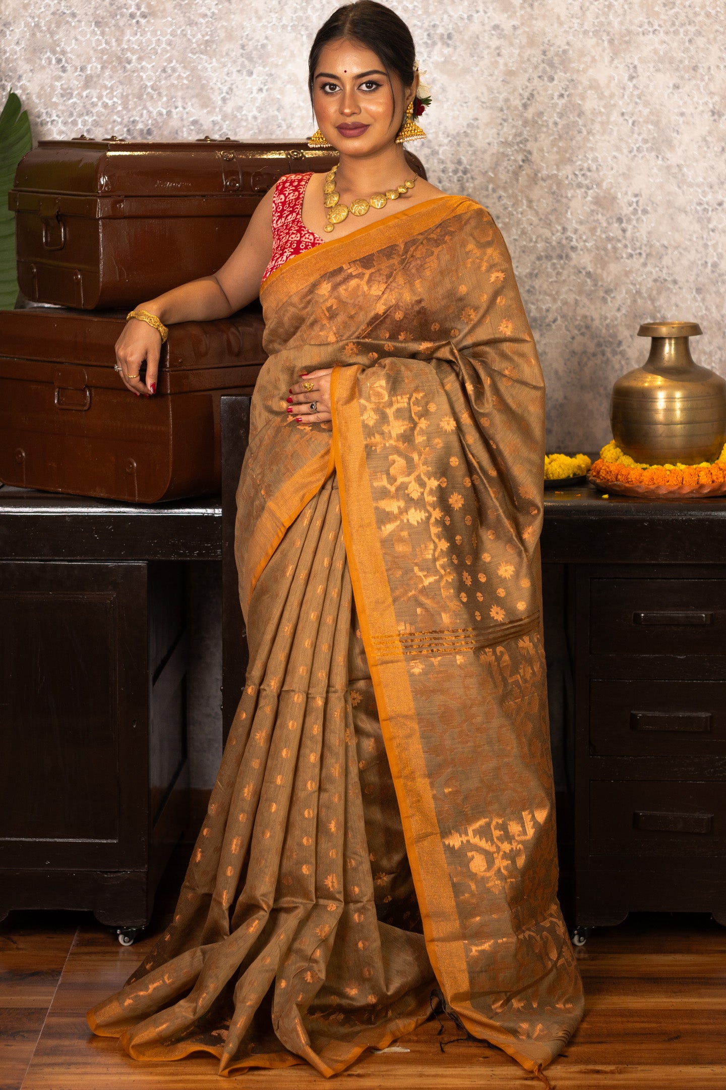 Bronze Handloom Silk Saree